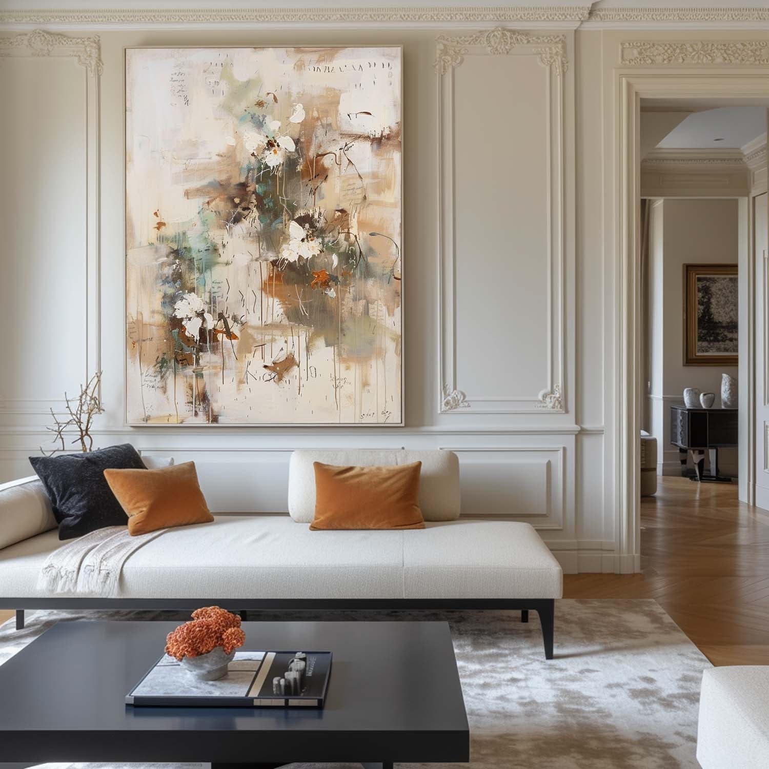 Wall Art Beige Floral Abstract Textured Canvas Living Room | Neutralighting