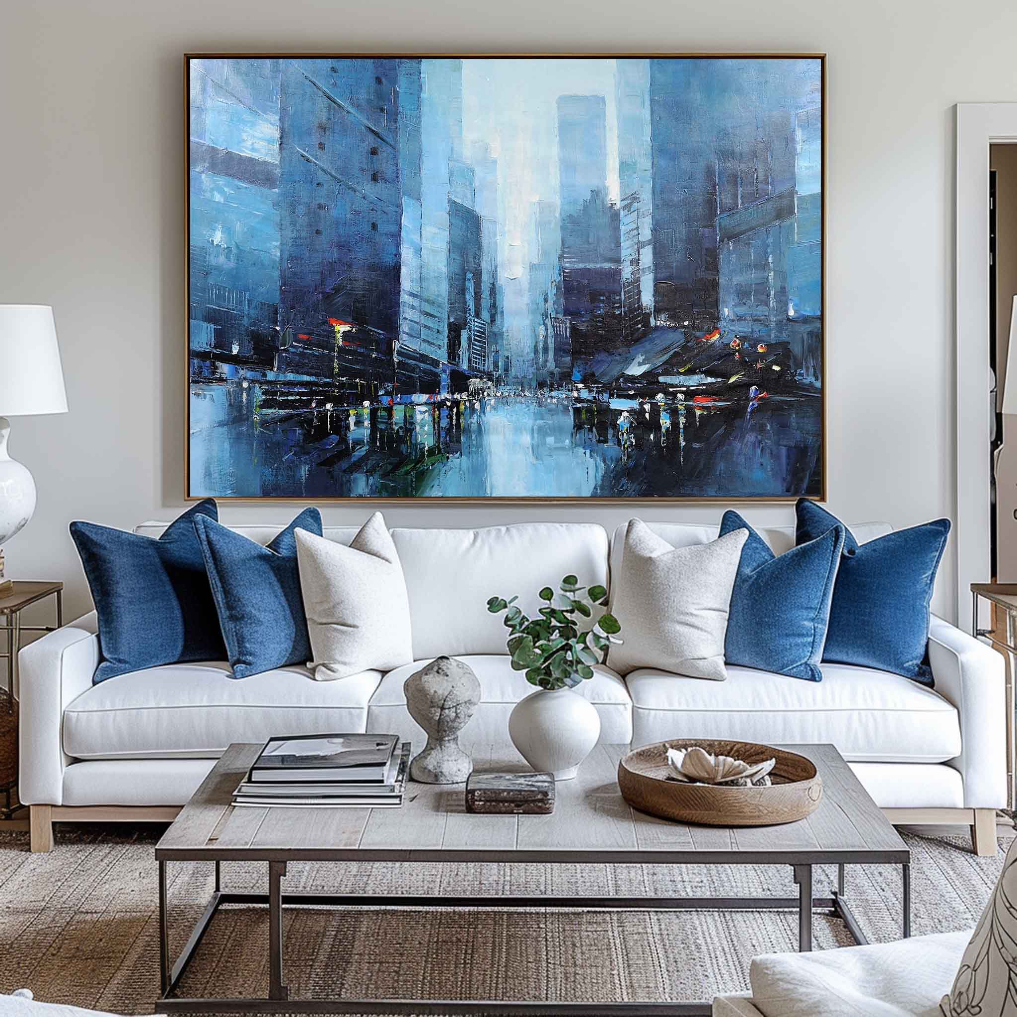 Blue Urban Skyline Cityscape Framed Wall Art