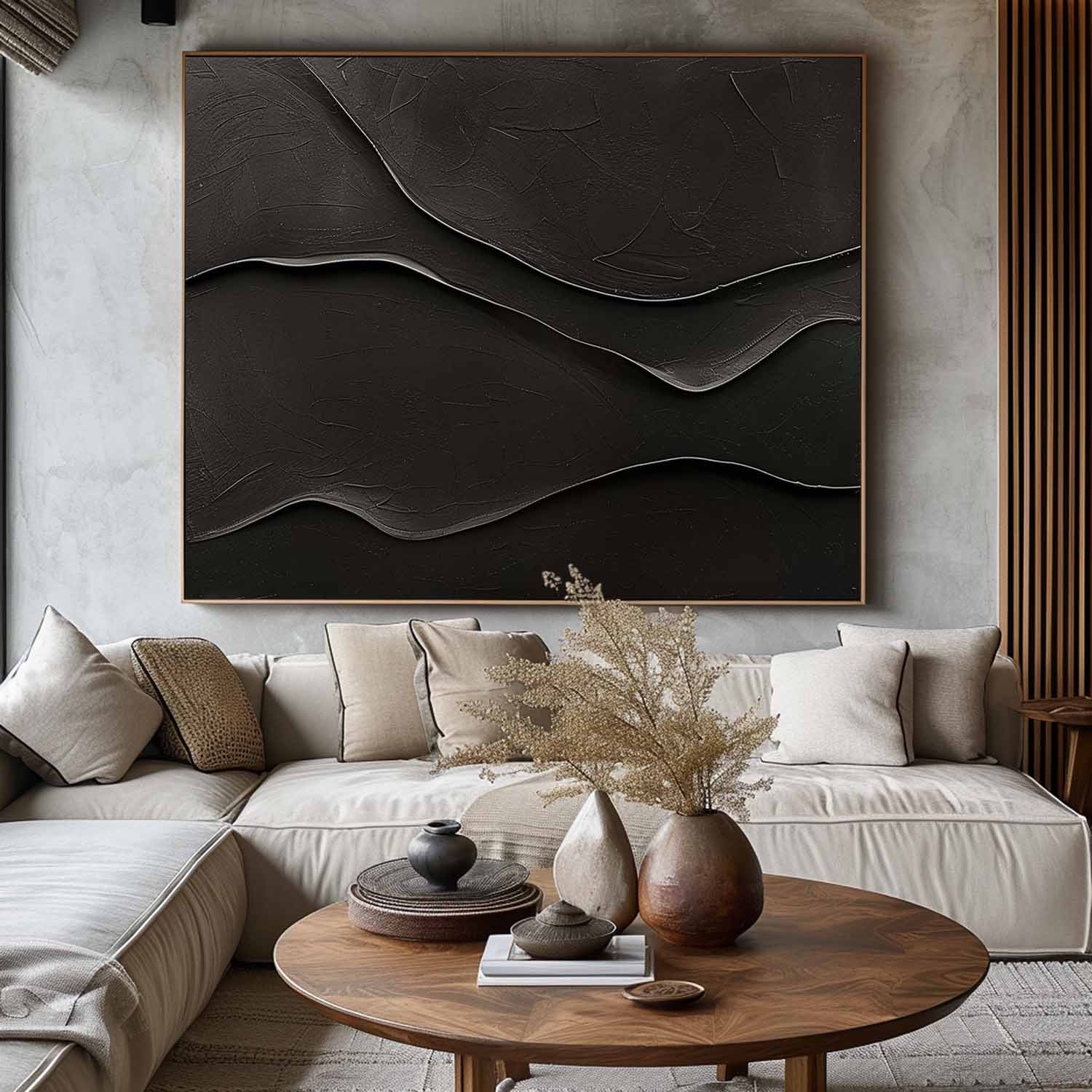 Black Layered Wave Textured Painting
