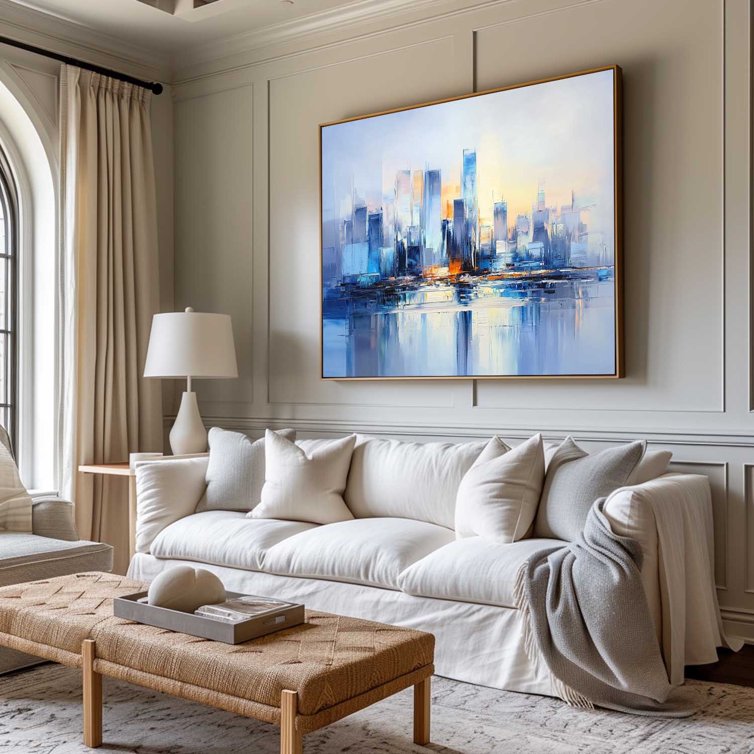 Modern Blue City Skyline Canvas Wall Art