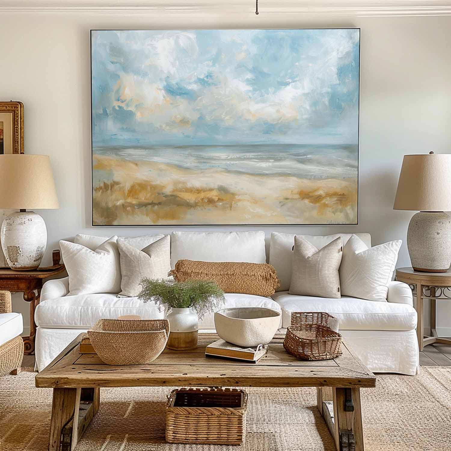 Serene Blue Beige Coastal Painting