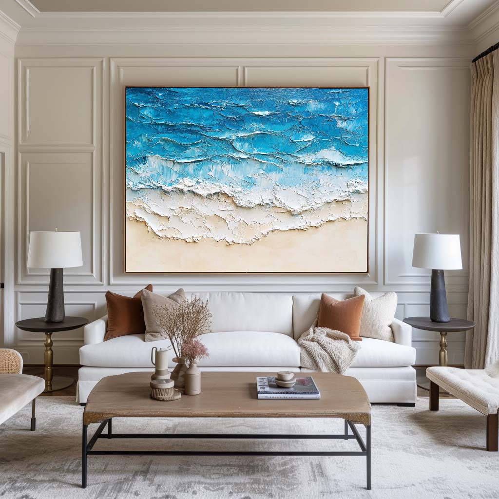 Turquoise Ocean Waves Coastal Painting