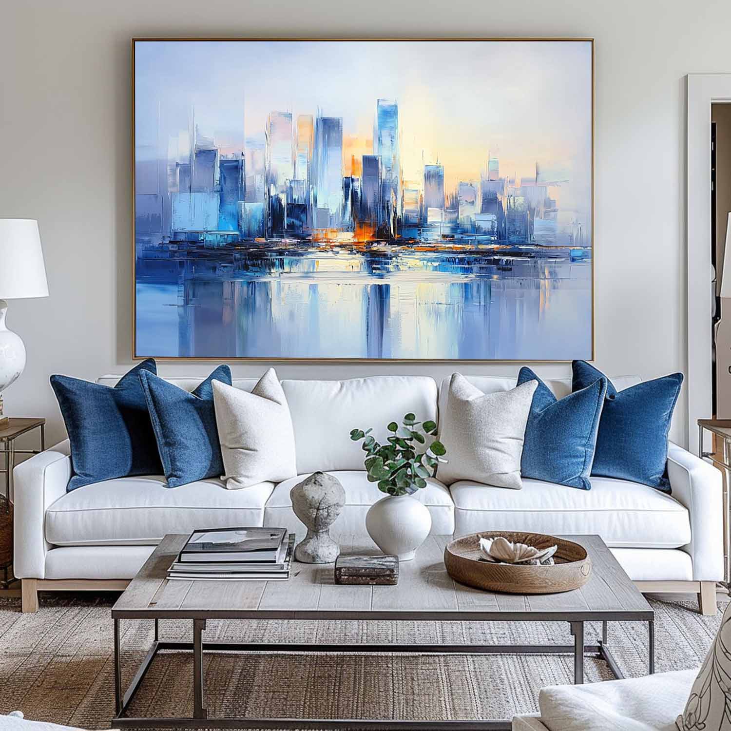 Modern Blue City Skyline Canvas Wall Art