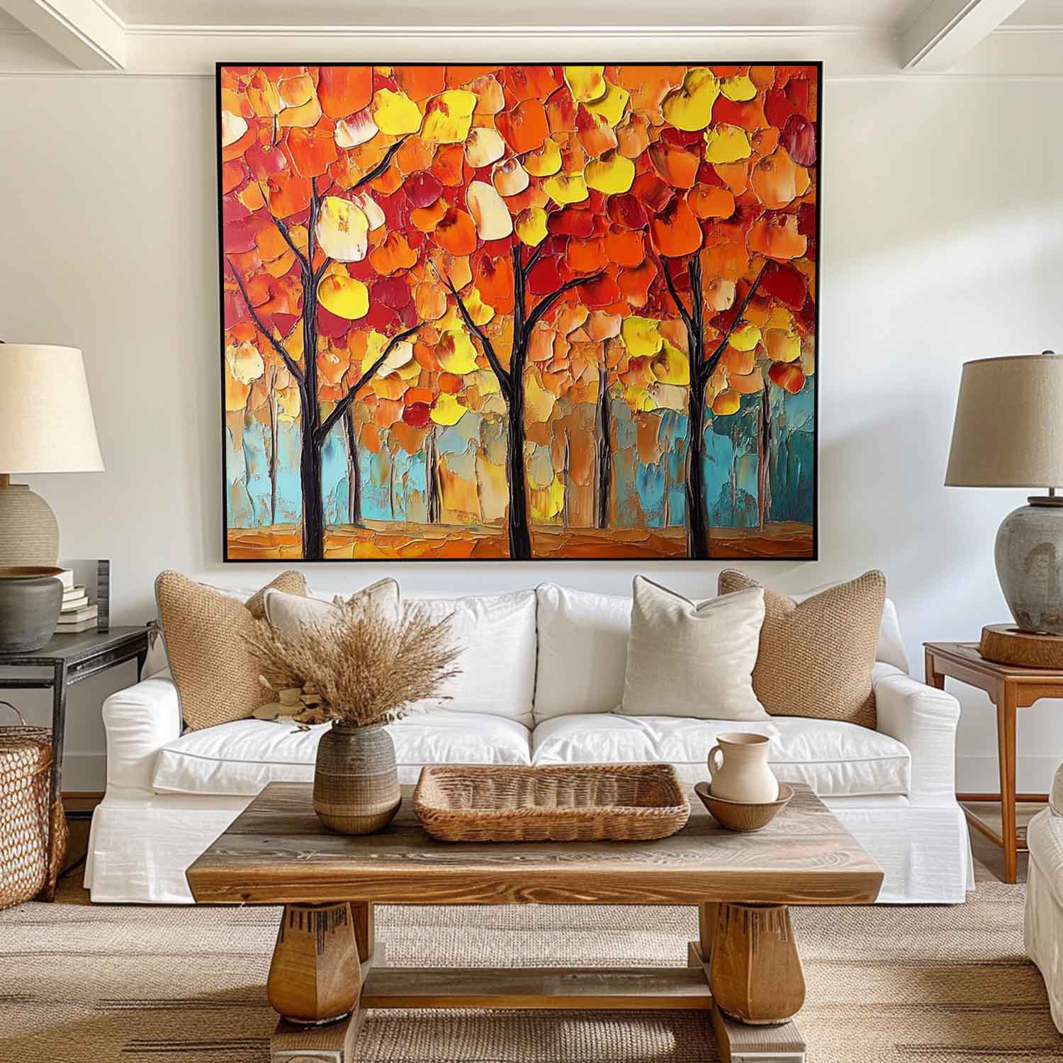 Crimson Trees Golden Fall Painting