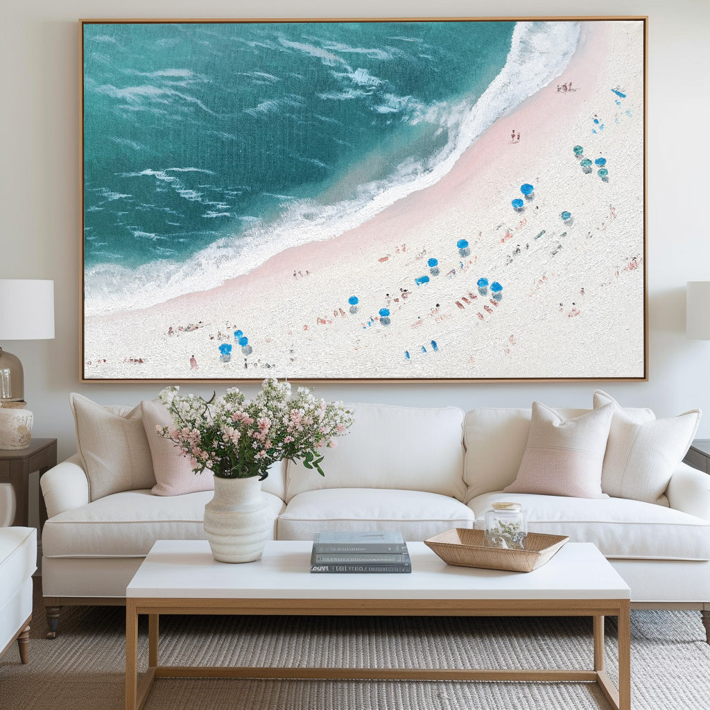 Aerial Teal Beach Landscape Canvas Art