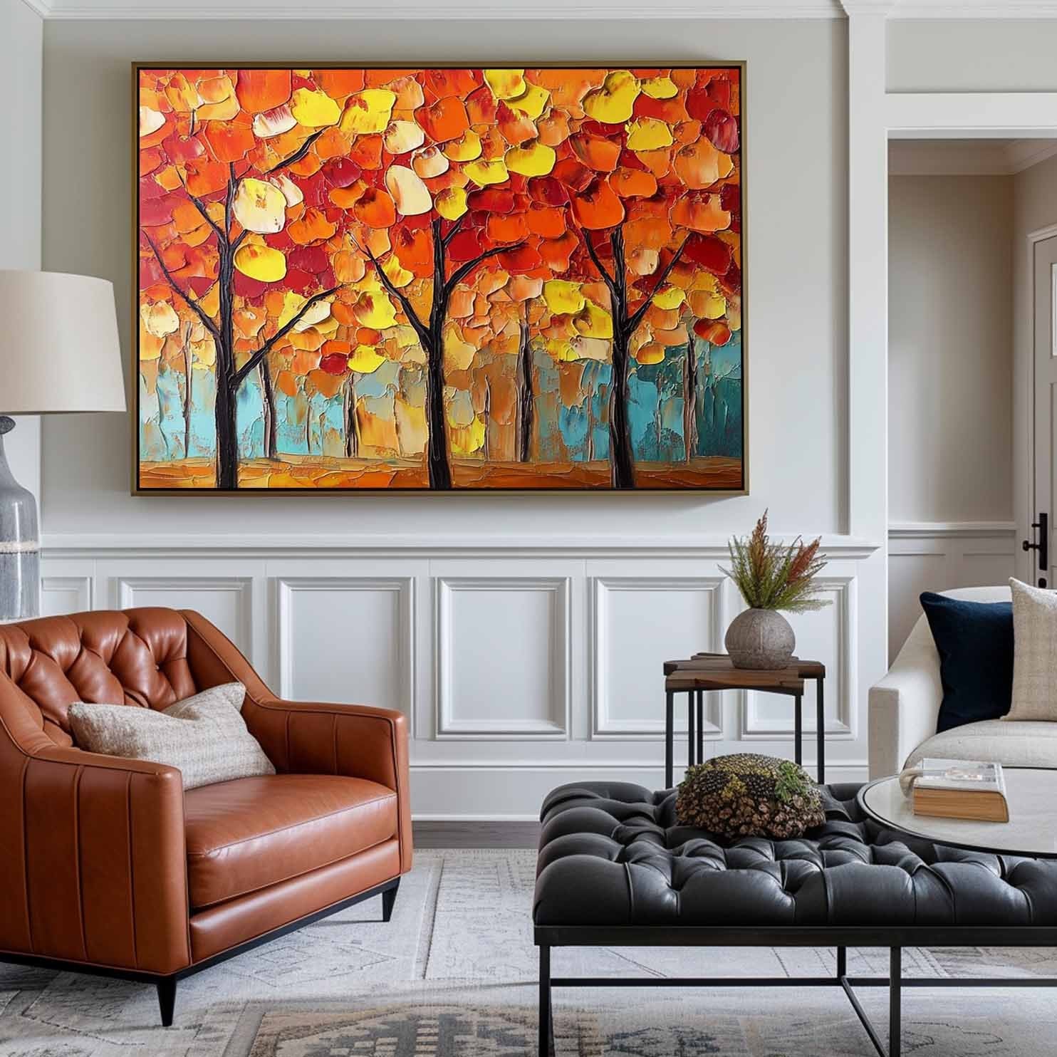 Crimson Trees Golden Fall Painting