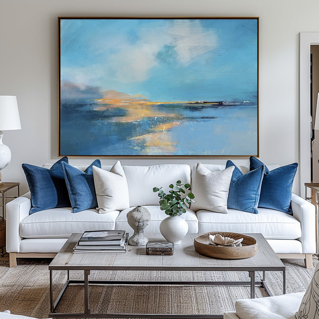 Impressionist Seascape Abstract Hand‑Painted Shimmering Gold Textured Artwork