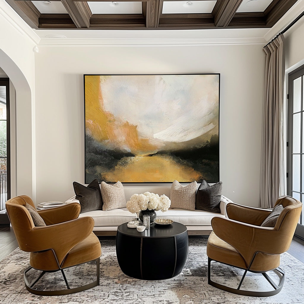 Contemporary Landscape Gold Black White Abstract Painting