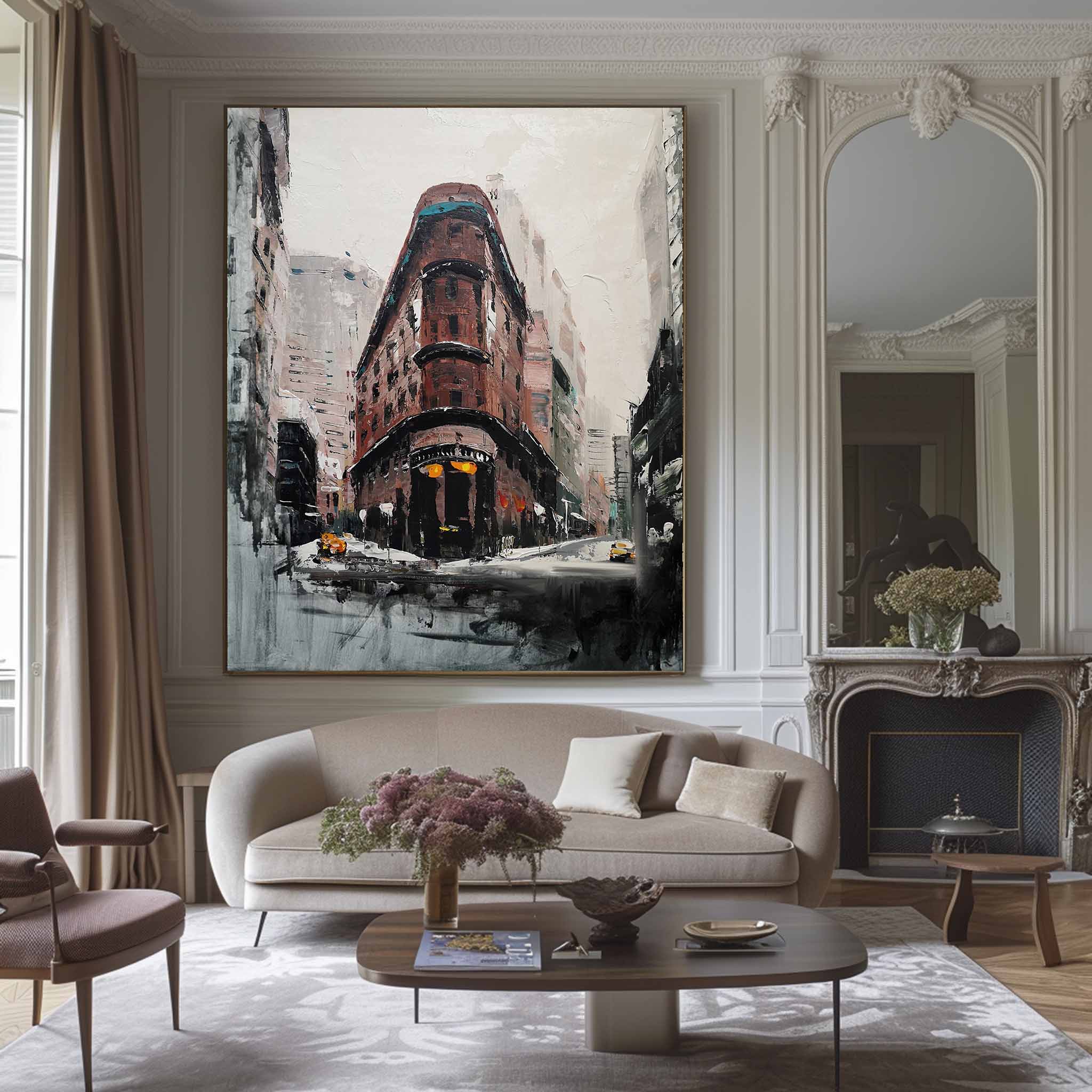 Vintage Urban Building Snowy Street Wall Art