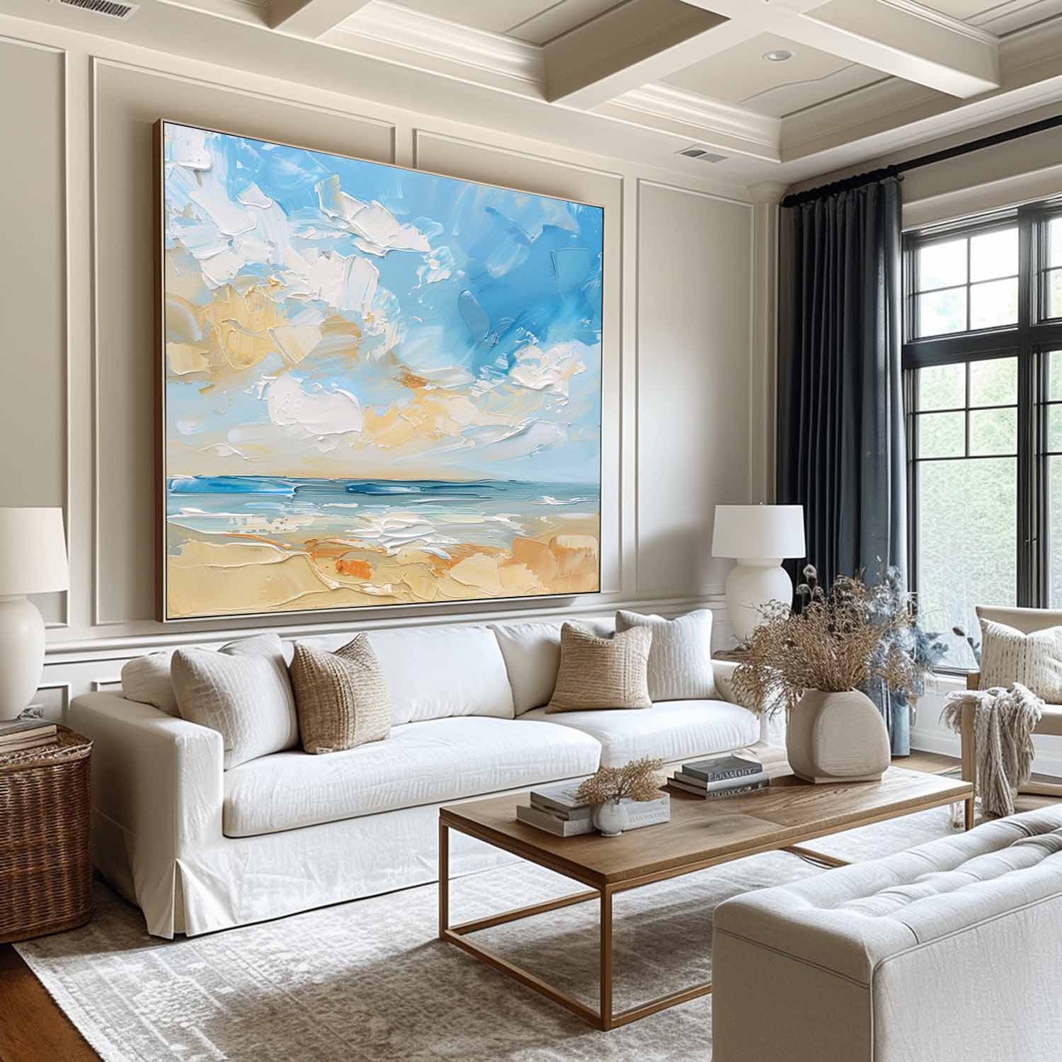 Blue Beach Seascape Textured Painting