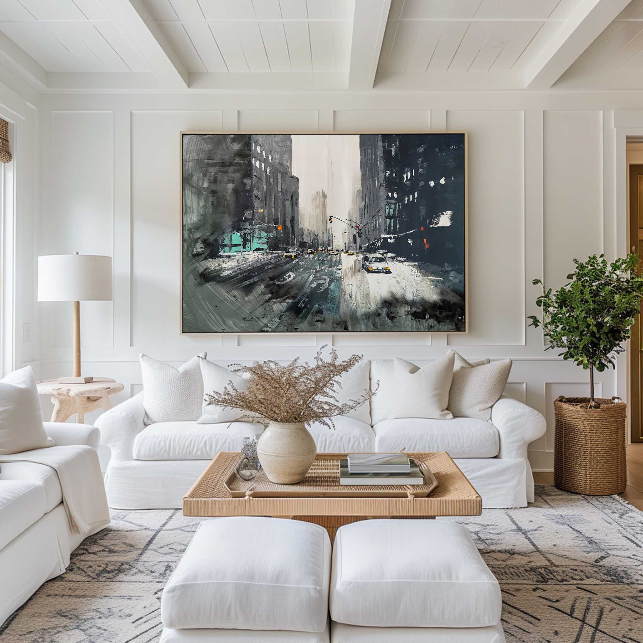 Rainy City Street Urban Landscape Wall Art