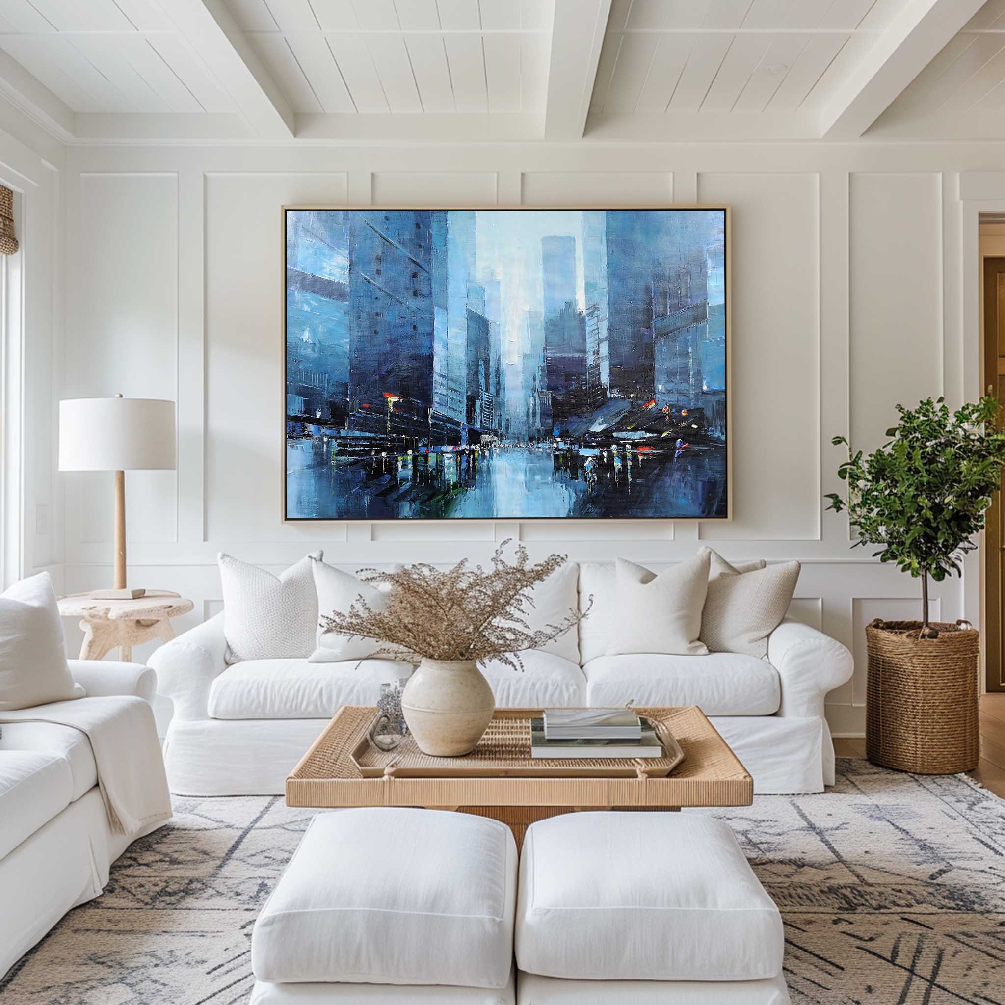 Blue Urban Skyline Cityscape Framed Wall Art