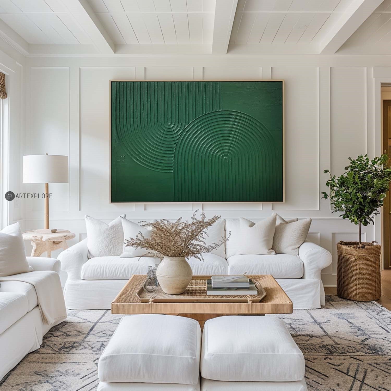 Dark Green Geometric 3D Textured Wall Art