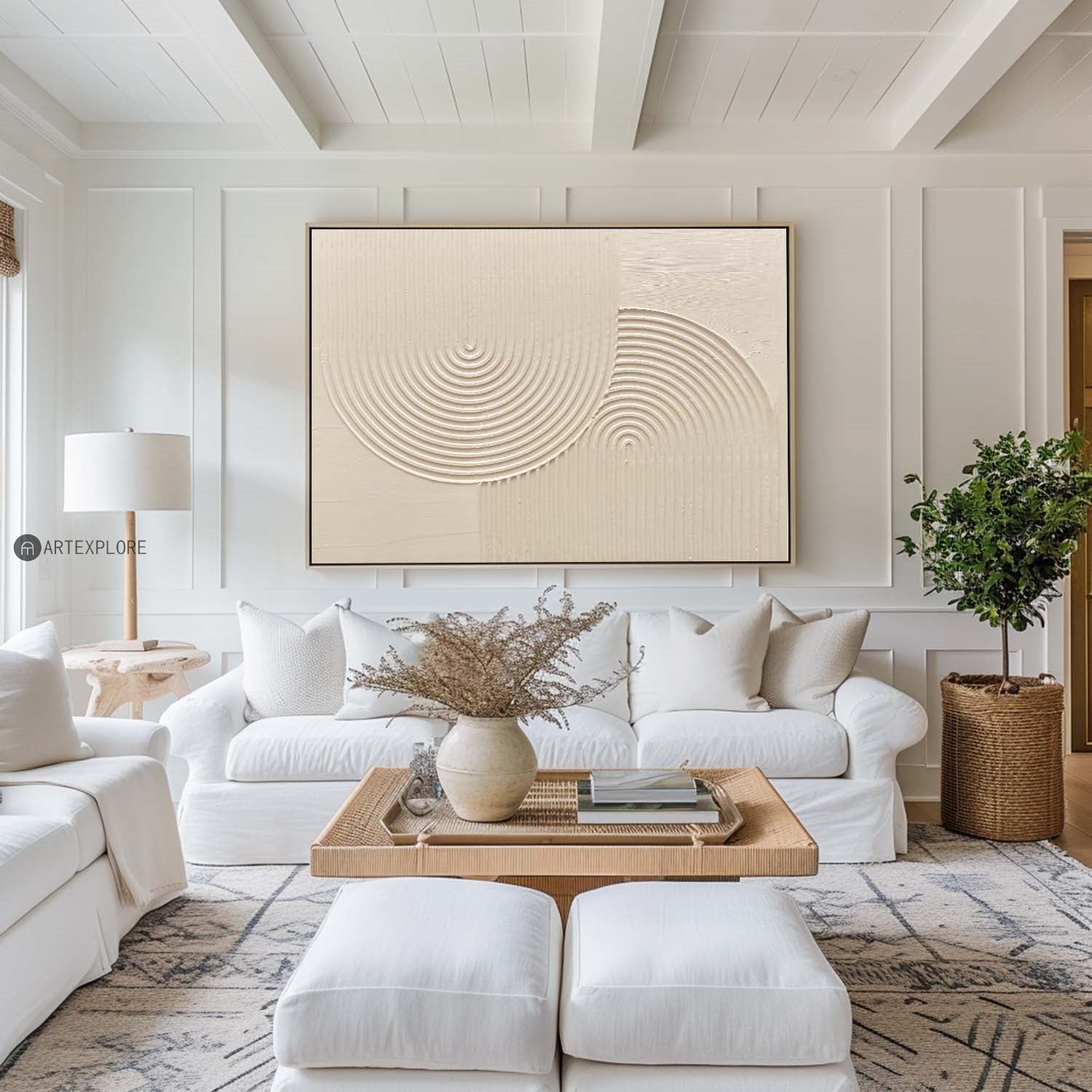 Neutral Concentric Circle Relief Wall Art