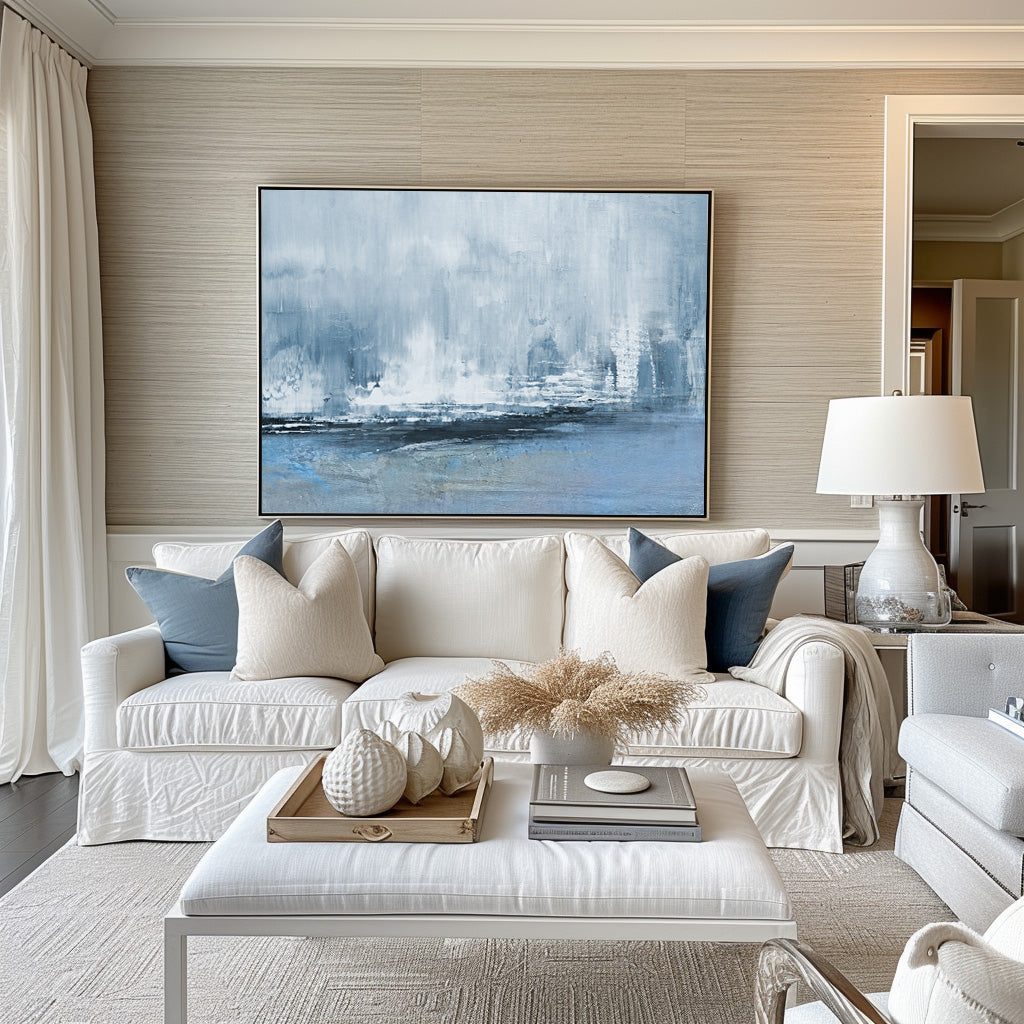 Misty Coastal Rain Abstract Painting Horizontal