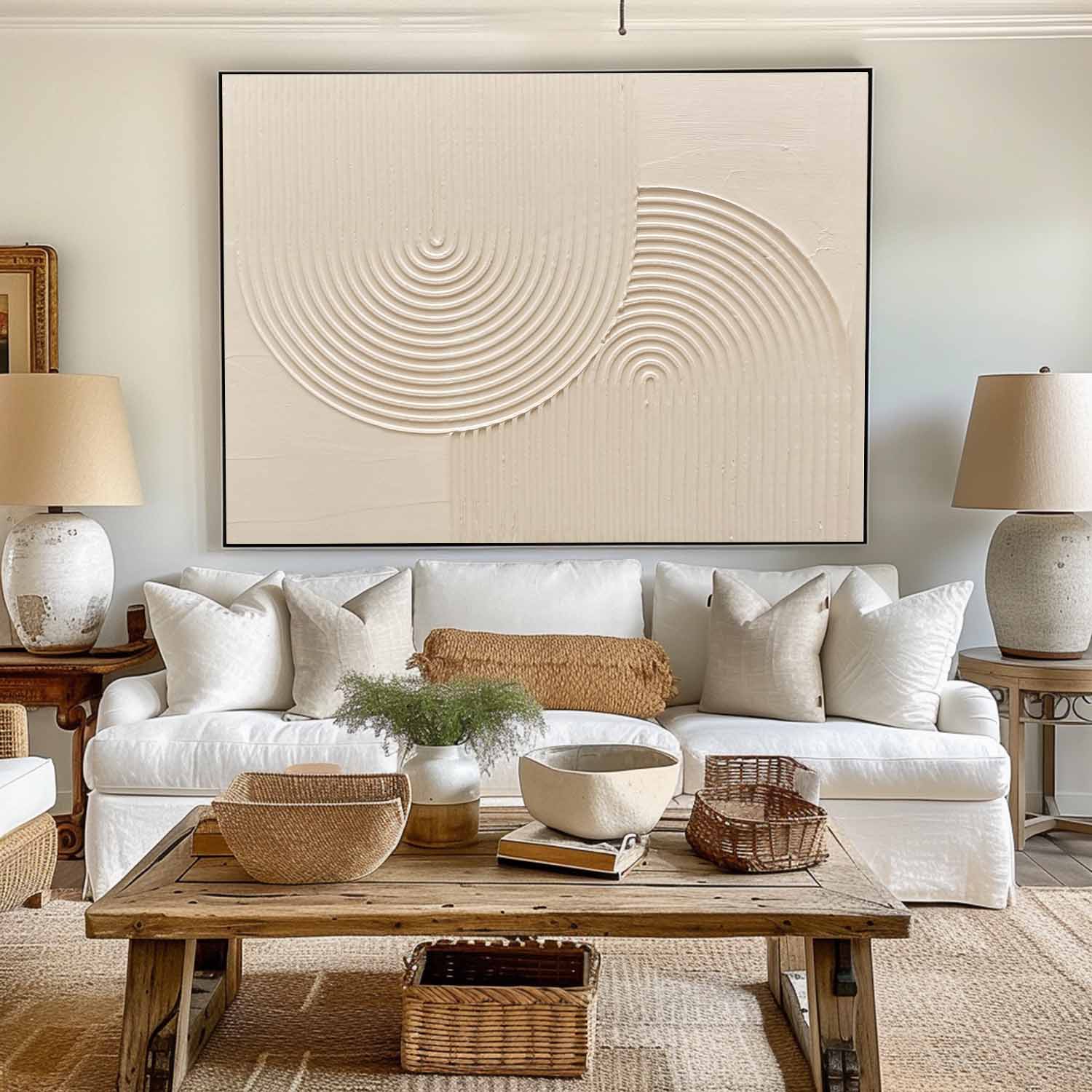 Neutral Concentric Circle Relief Wall Art