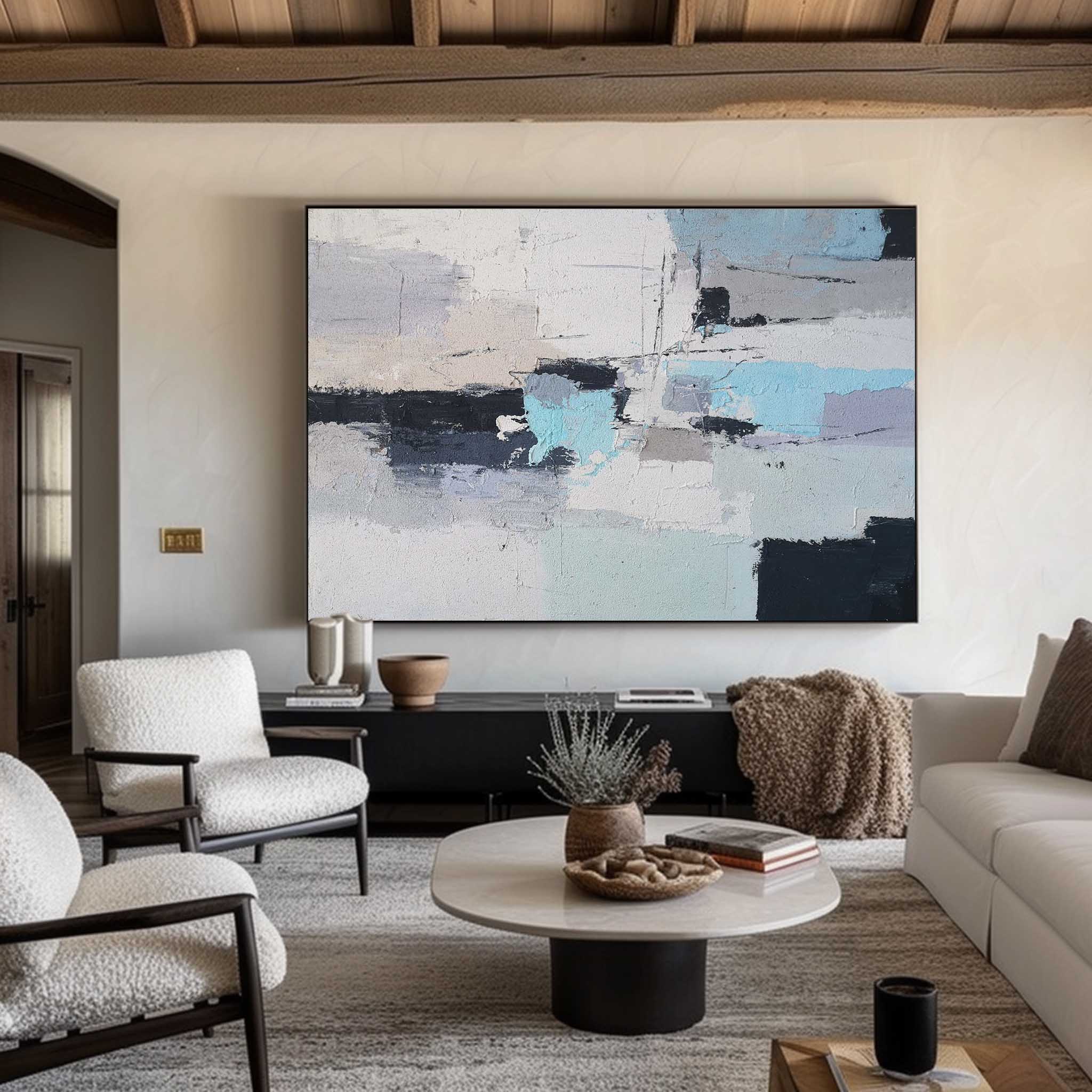 Modern Grey Blue Abstract Canvas Painting