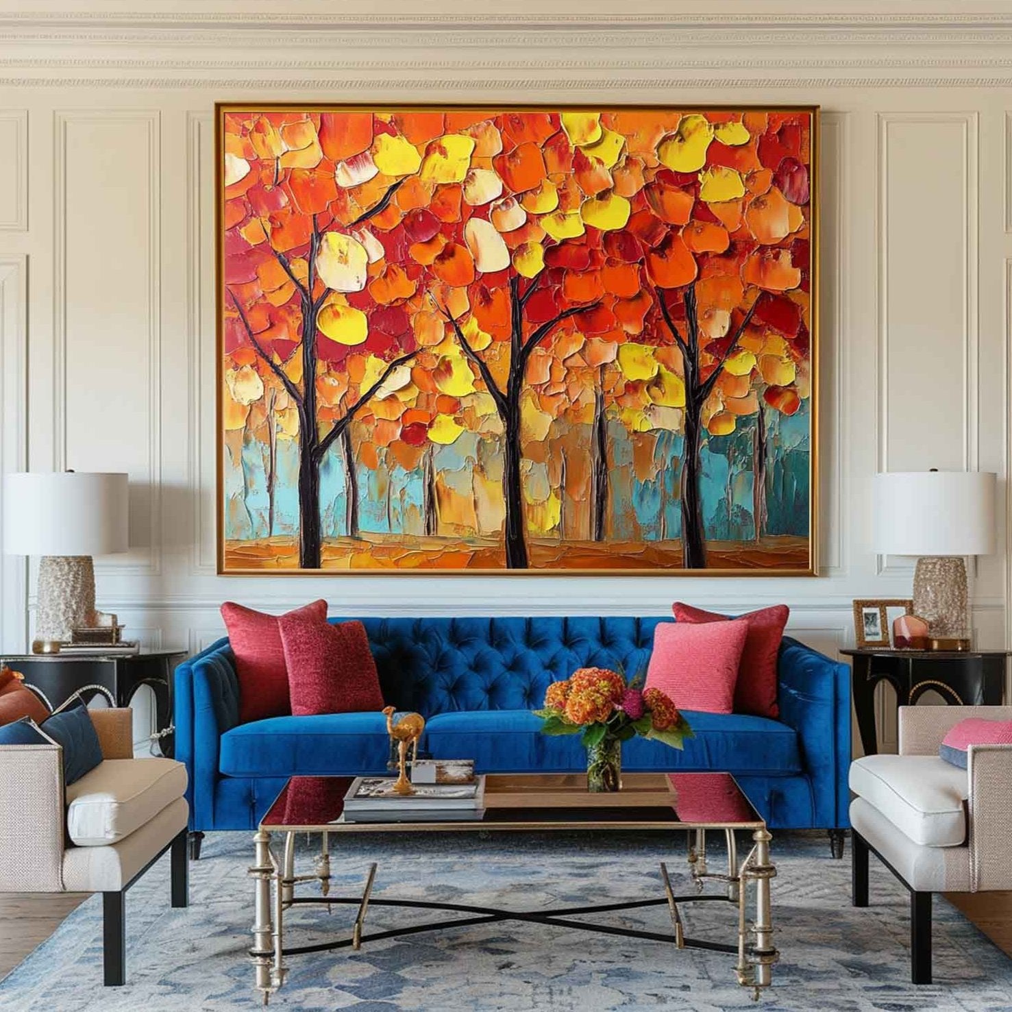 Crimson Trees Golden Fall Painting