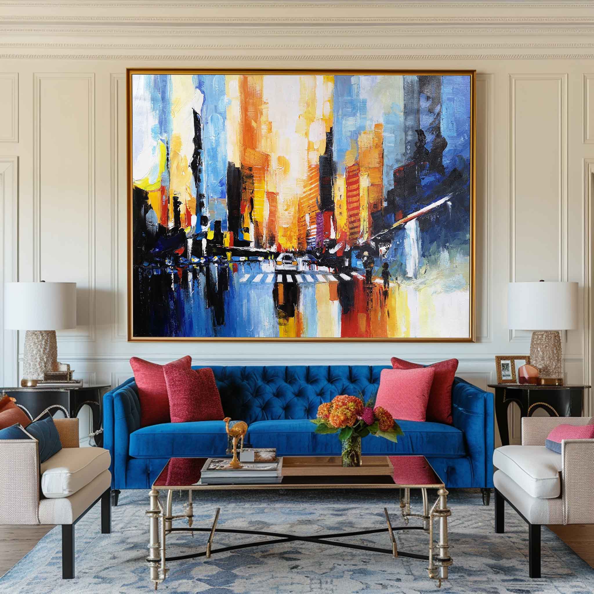 Vibrant Abstract City Lights Framed Wall Art