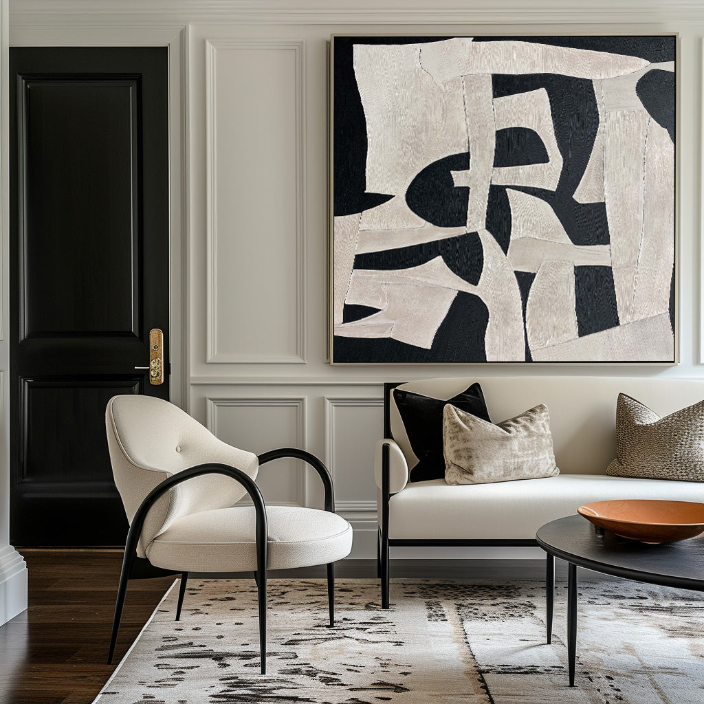 Ivory Black Organic Geometric Abstract Wall Art