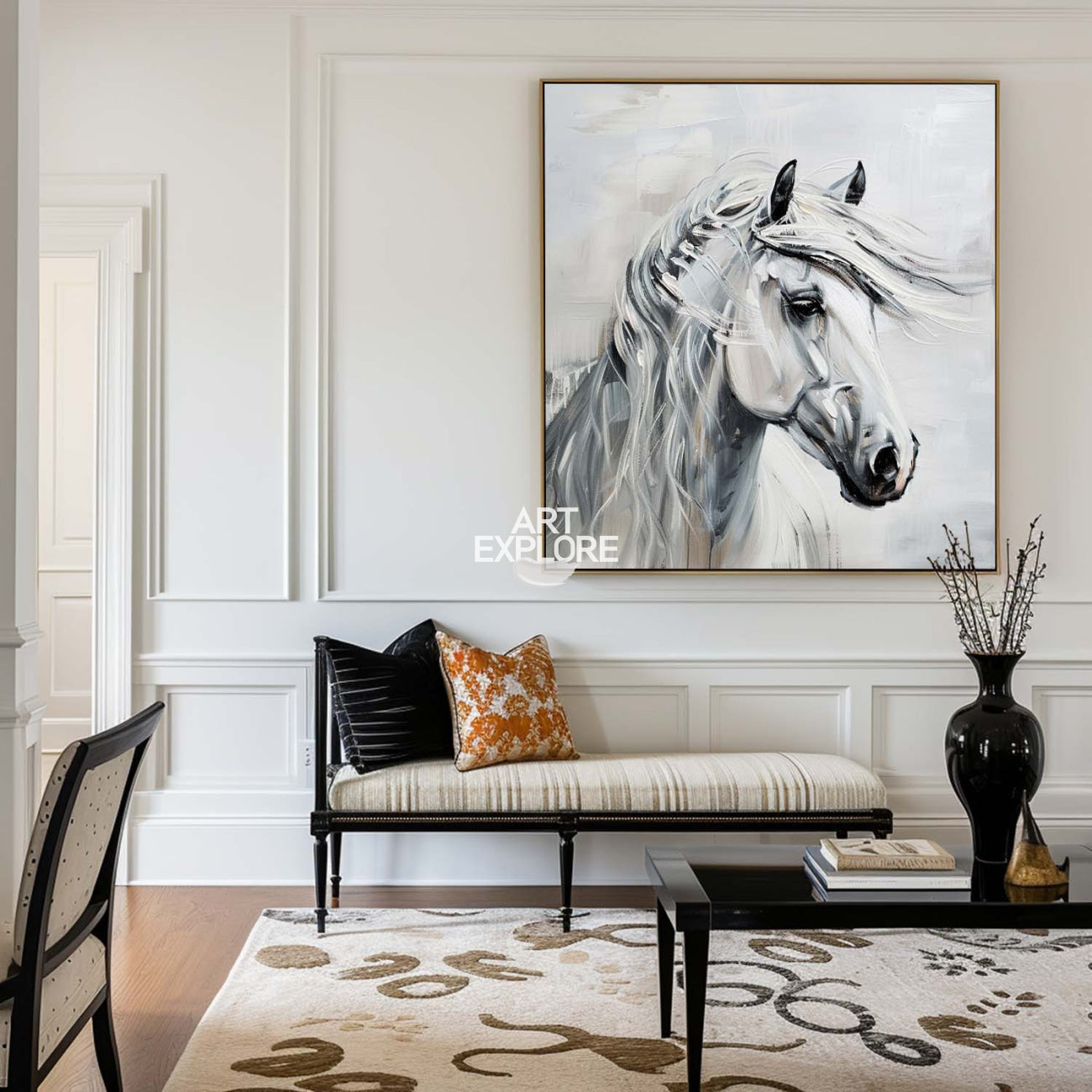 Elegant White Horse Portrait Canvas Wall Art