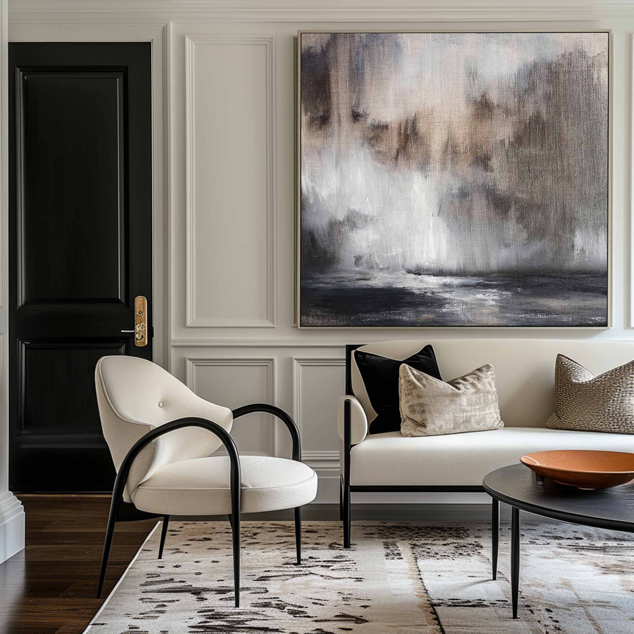 Wall Art Neutral Abstract Stormy Sea Landscape Modern Texture Living Room | Neutralighting