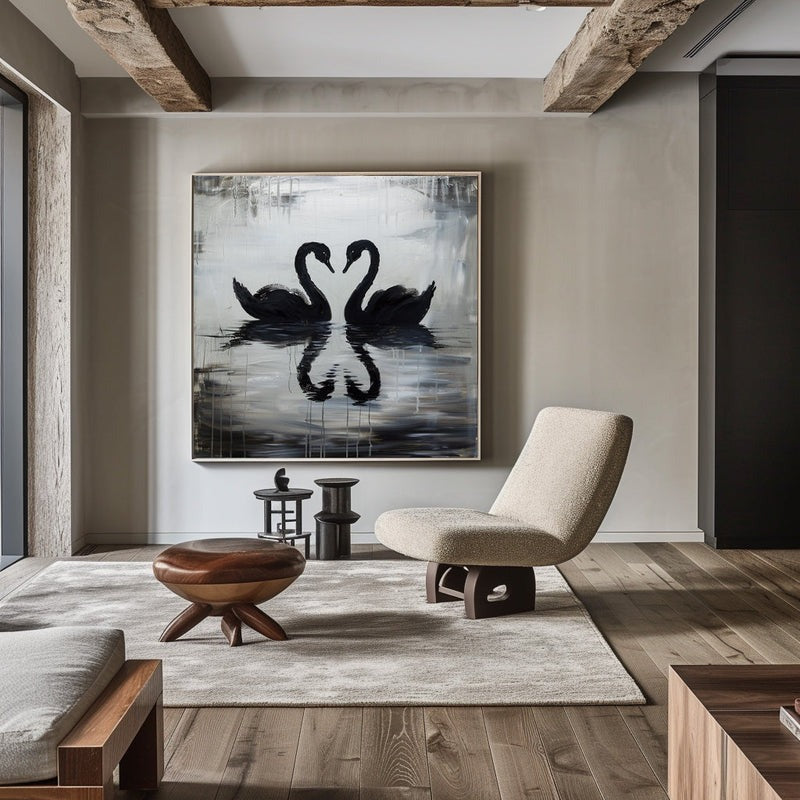 Black Swan Couple Reflection Painting