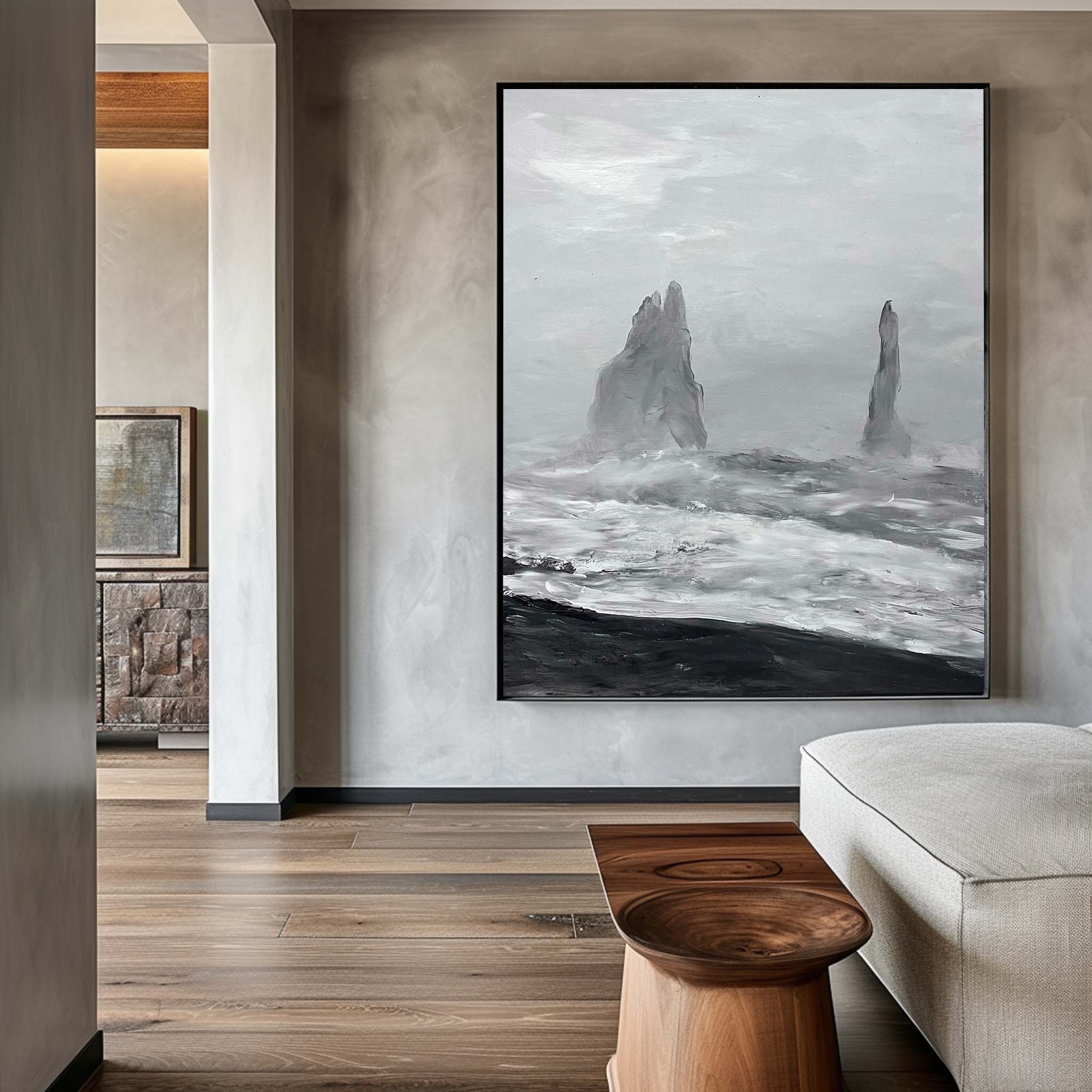 Black And White Seascape Painting ABSV23 - Neutralighting