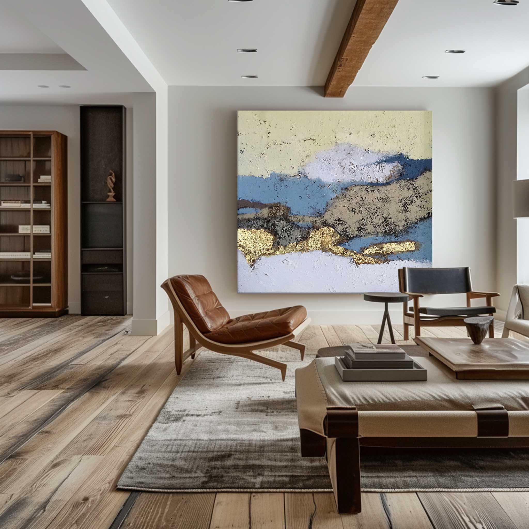 Gilded Blue Terrain Textured Framed Artwork