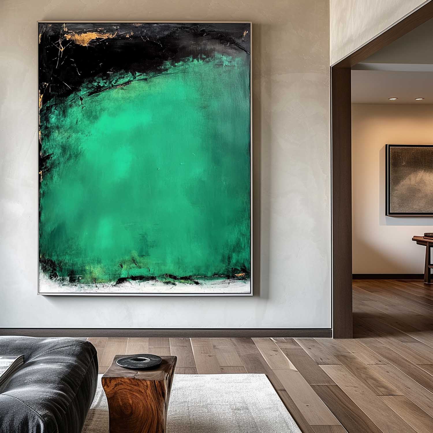 Emerald Green and Black Abstract Canvas Wall Art
