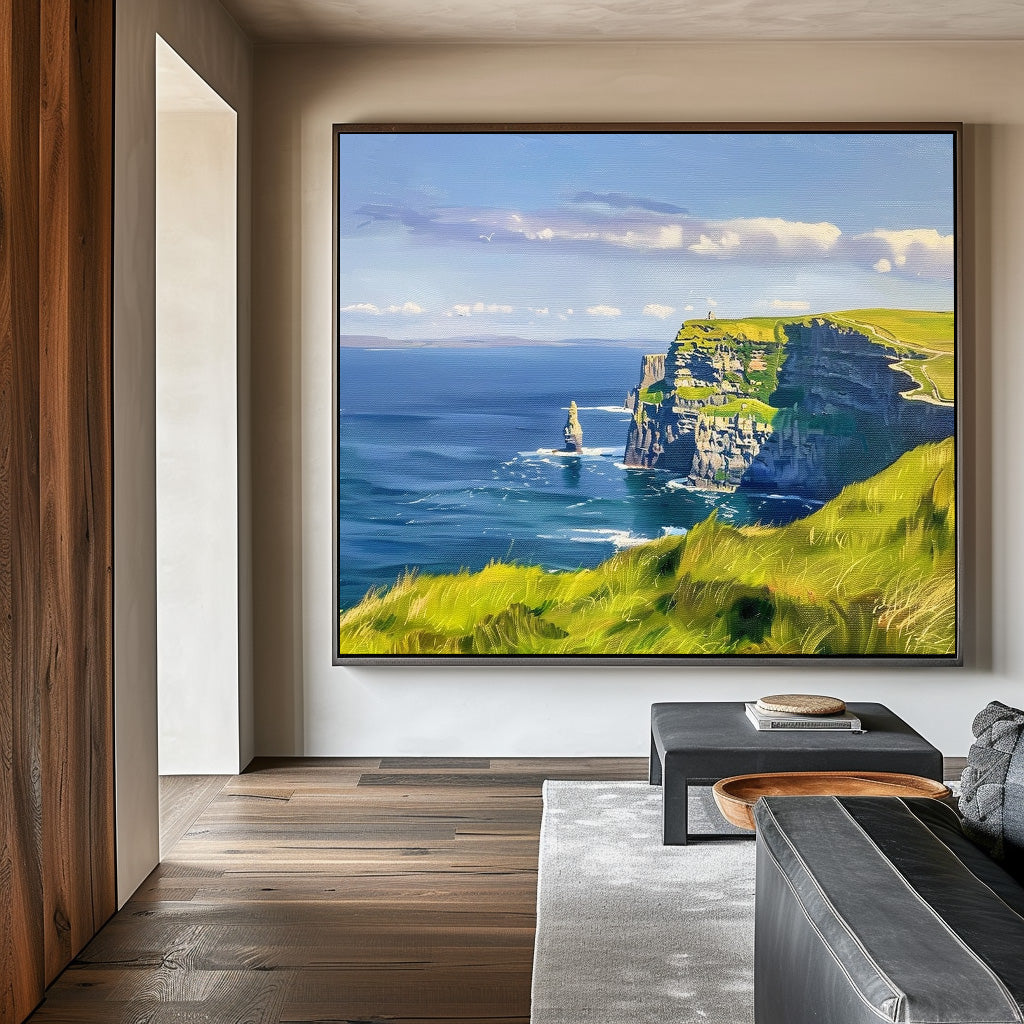 Dramatic Green Cliffs Ocean Painting