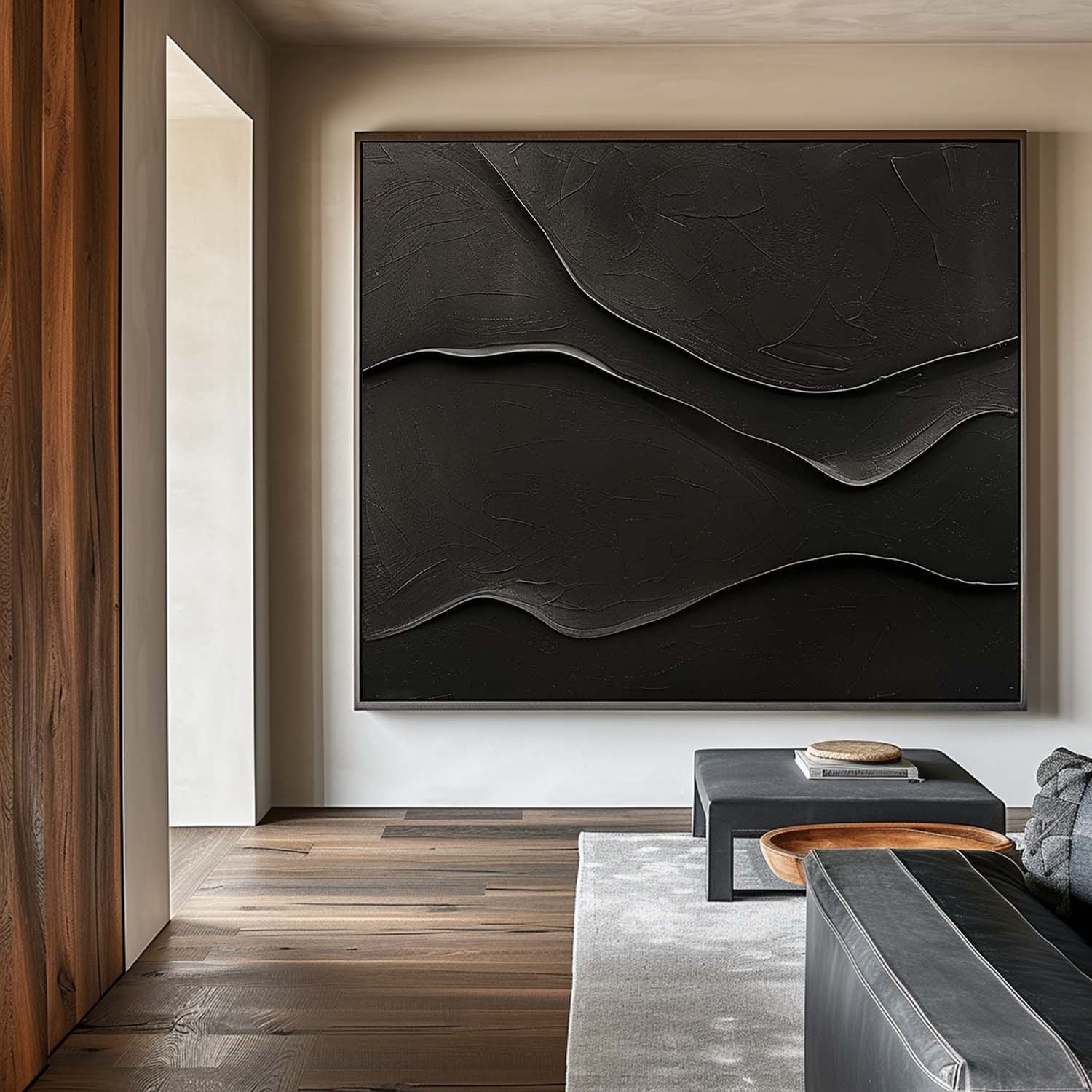 Black Layered Wave Textured Painting