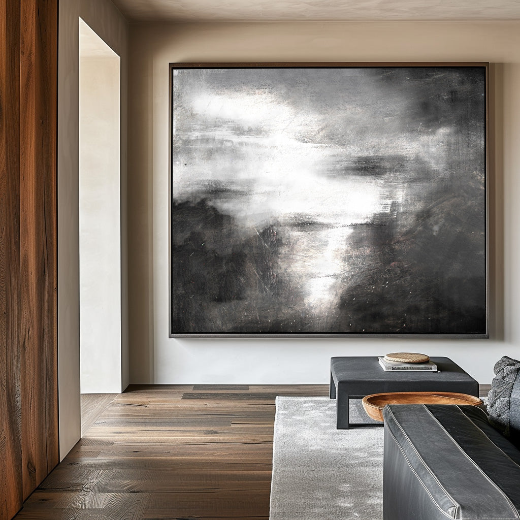 Seascape Black White Ocean Storm Abstract Painting