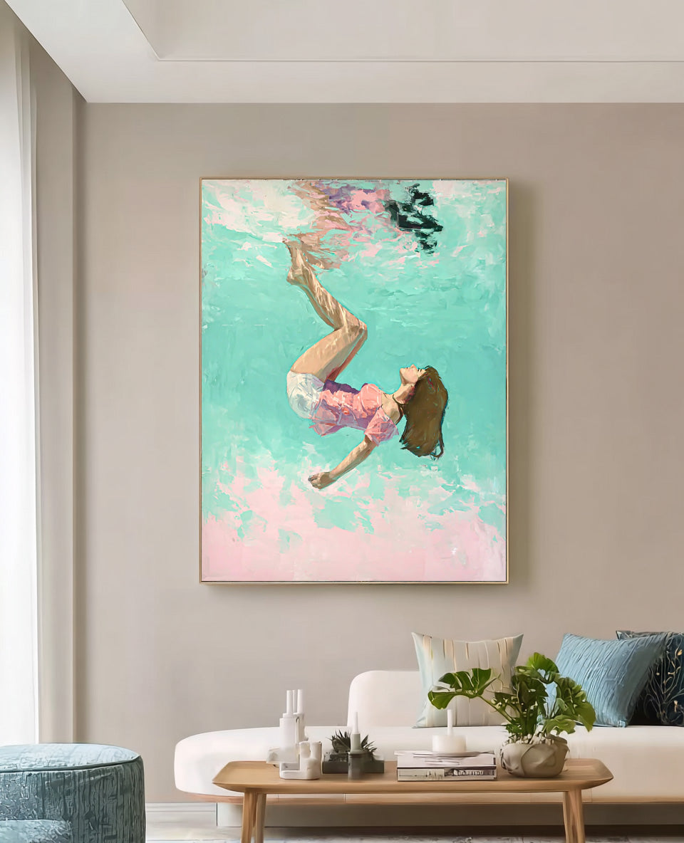 Wall Art People Retro Pastel Color Block Underwater