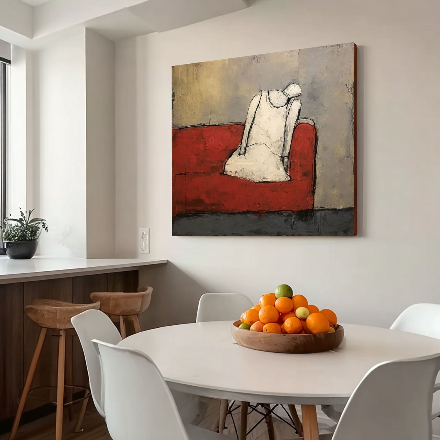 Seated Figure Oil Painting Red Sofa