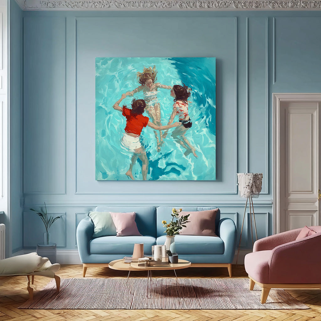 Wall Art People Joyful Carefree Summer Pool