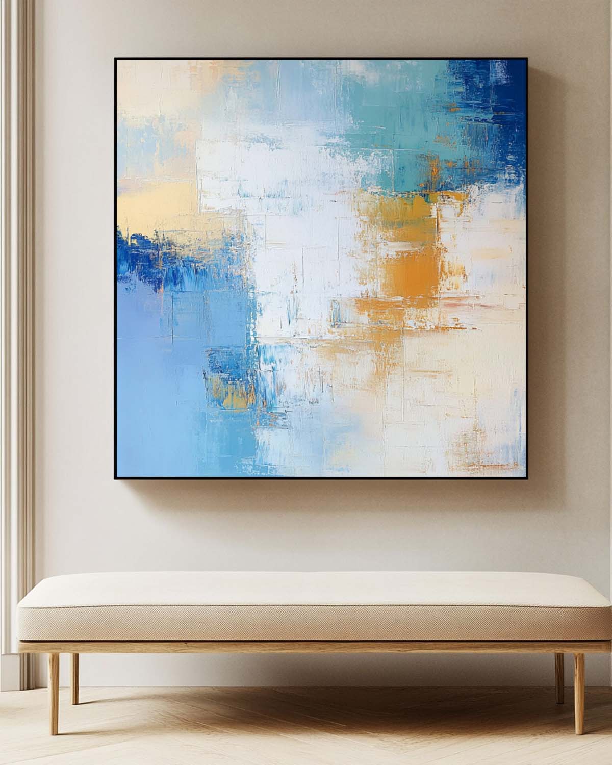 Coastal Abstract Oil Painting Blue Yellow