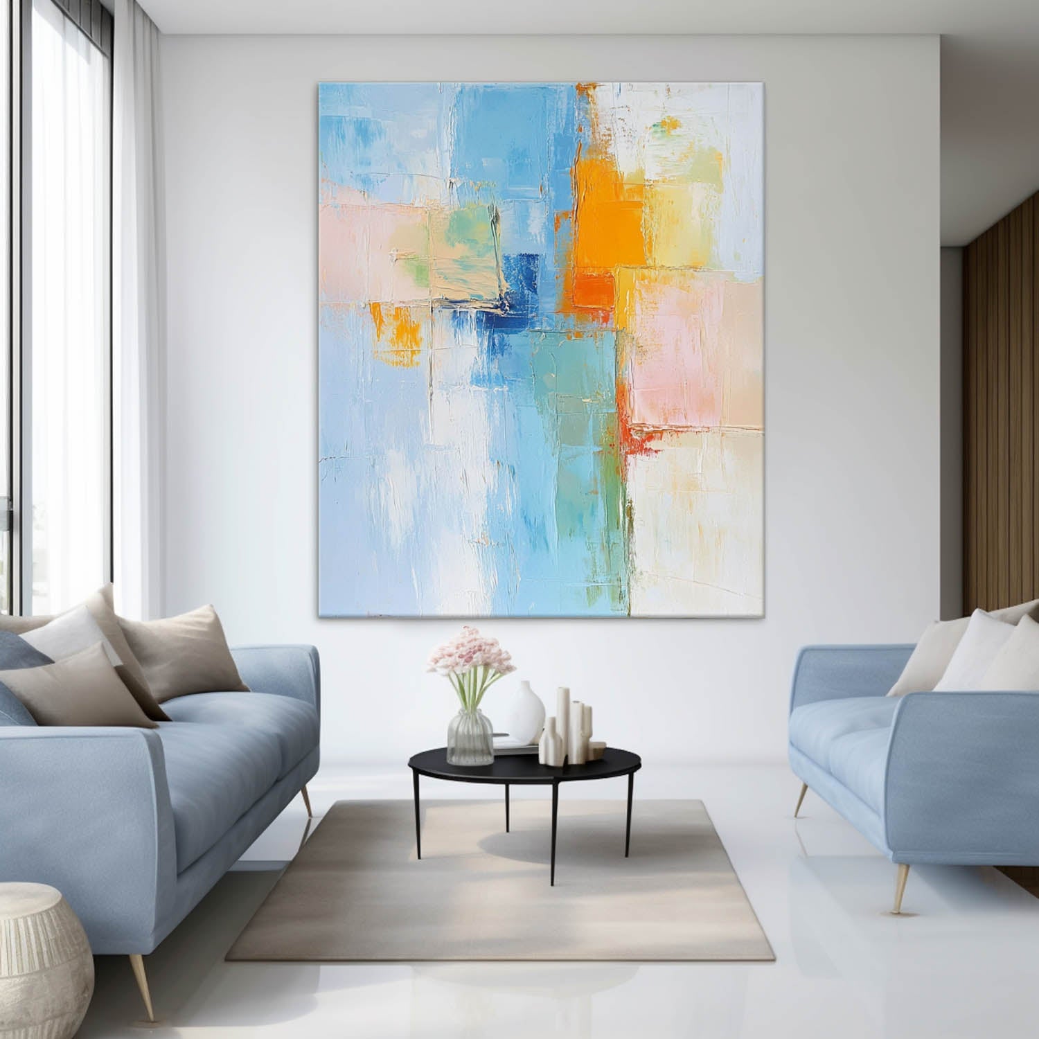 Pastel Abstract Color Block Oil Painting