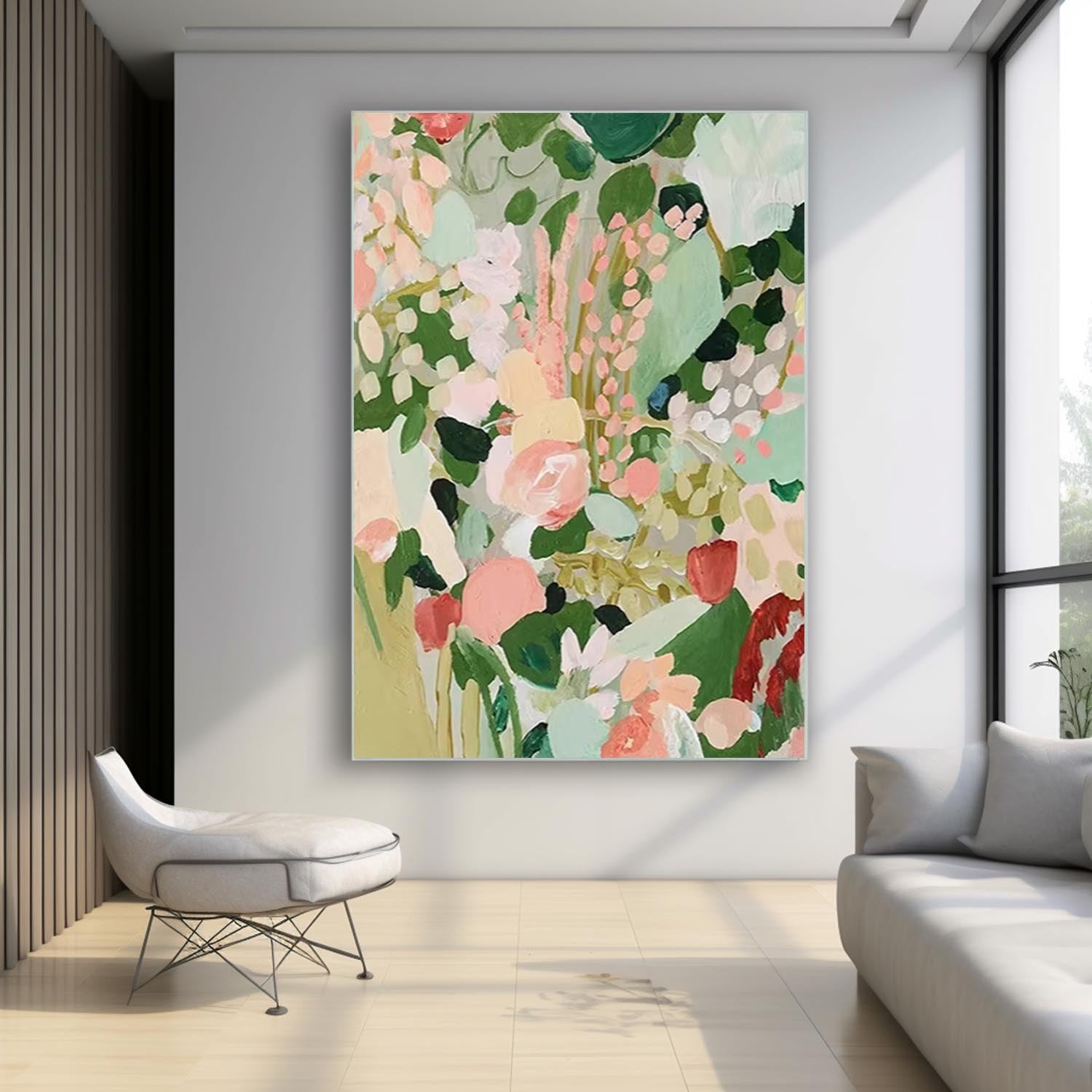 Soft Pastel Floral Field Oil Painting Modern