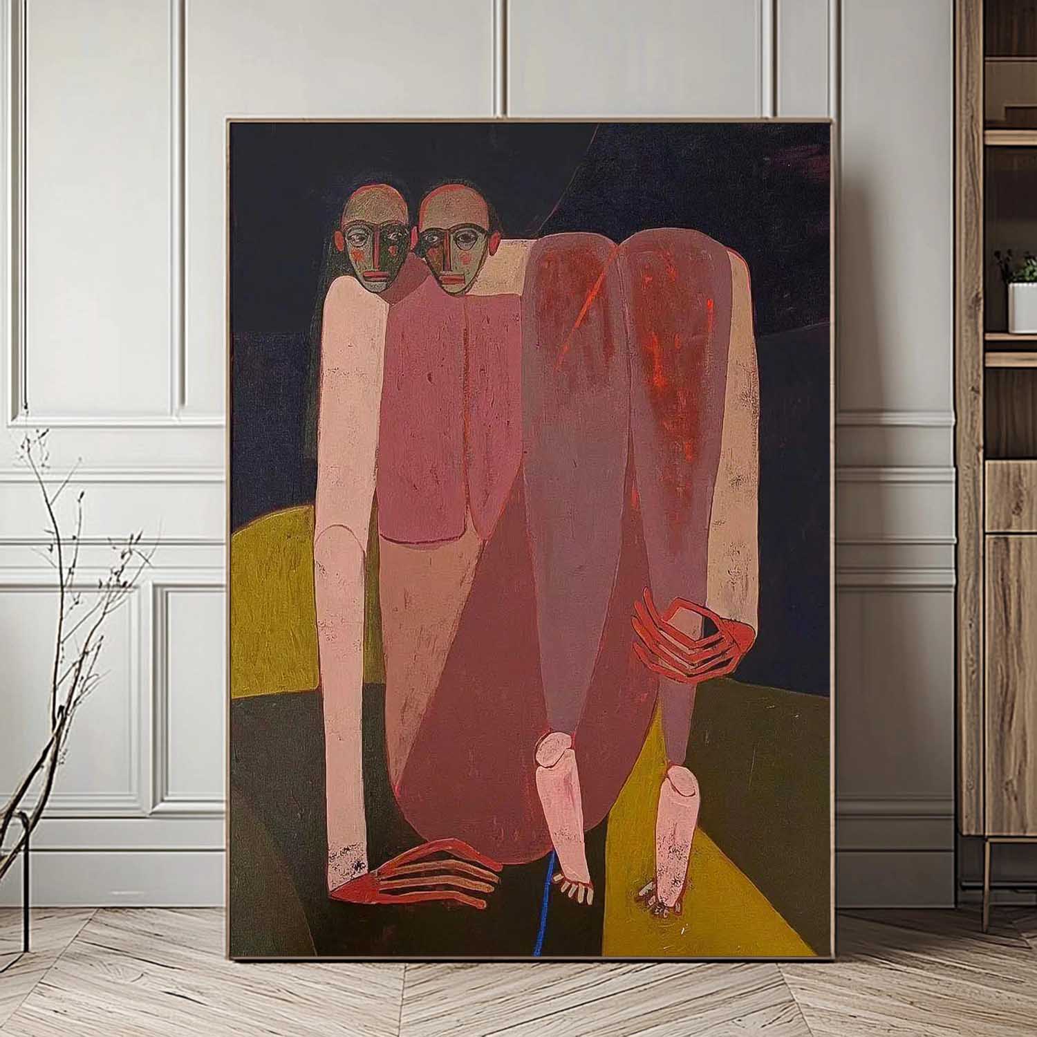 Wall Art Surreal Two Head Crouched Muted Mauve