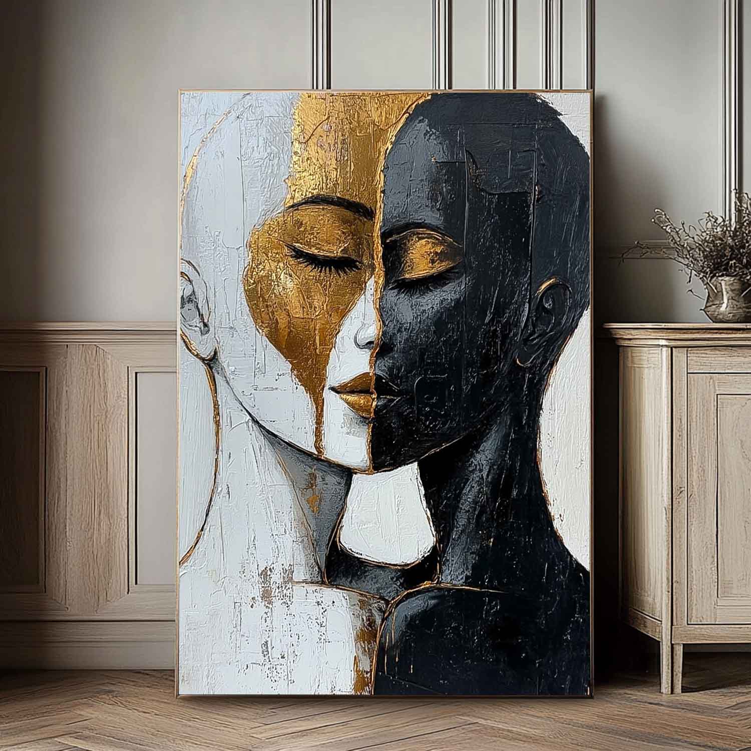 Wall Art People Black Gold Color Block Impasto