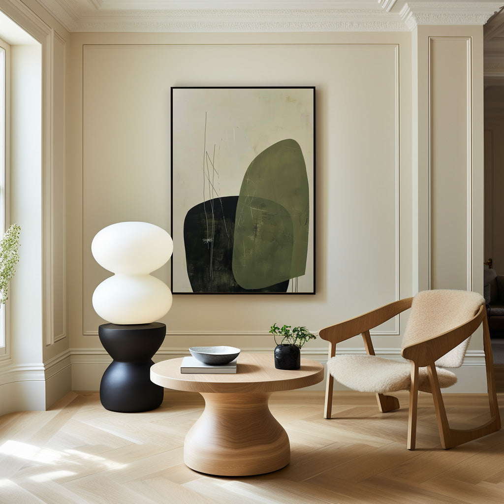 Olive Green Black Organic Abstract Painting