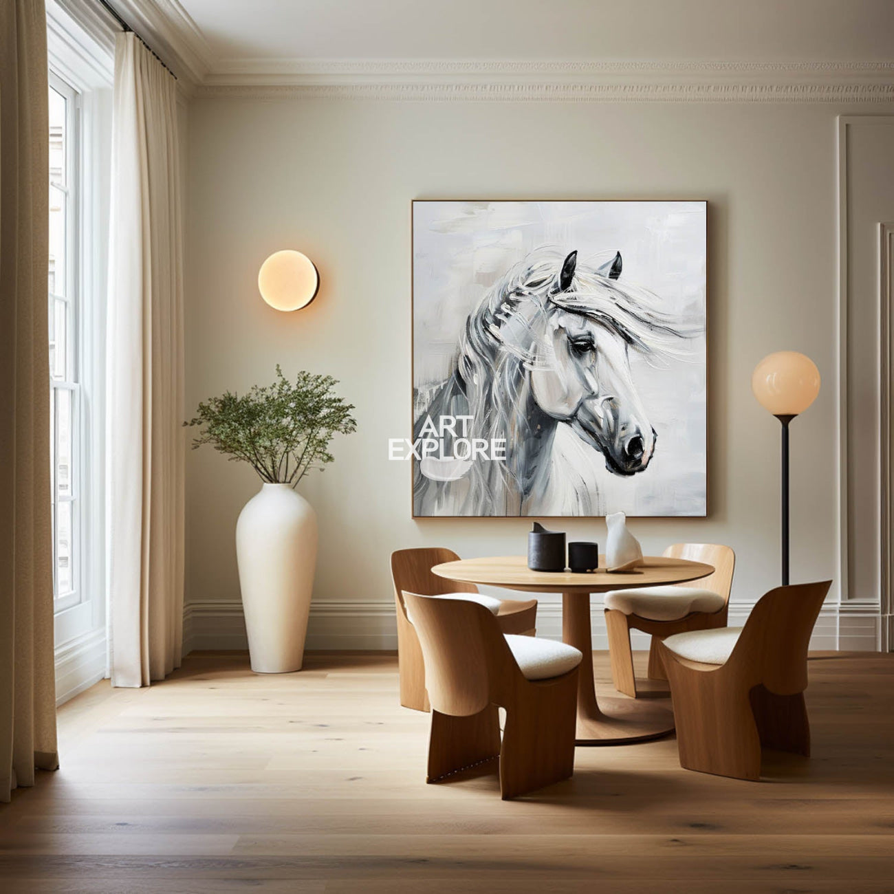 Elegant White Horse Portrait Canvas Wall Art