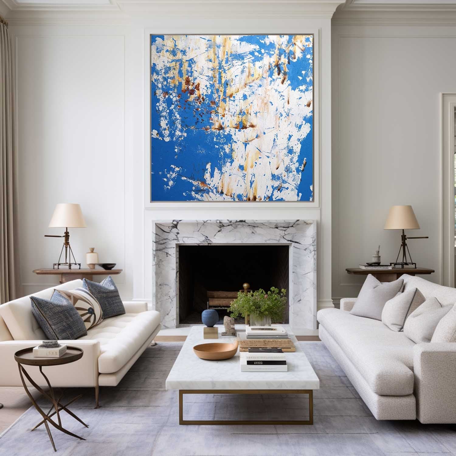 lue Gold Abstract Canvas Wall Art