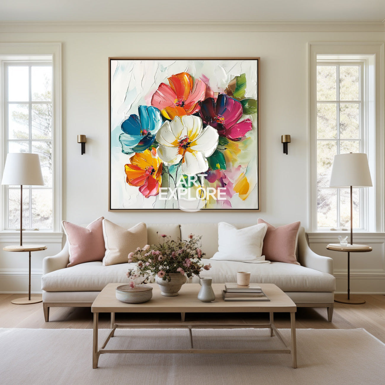 Wall Art Colorful Abstract Floral Modern Impasto Texture Living Room | Neutralighting