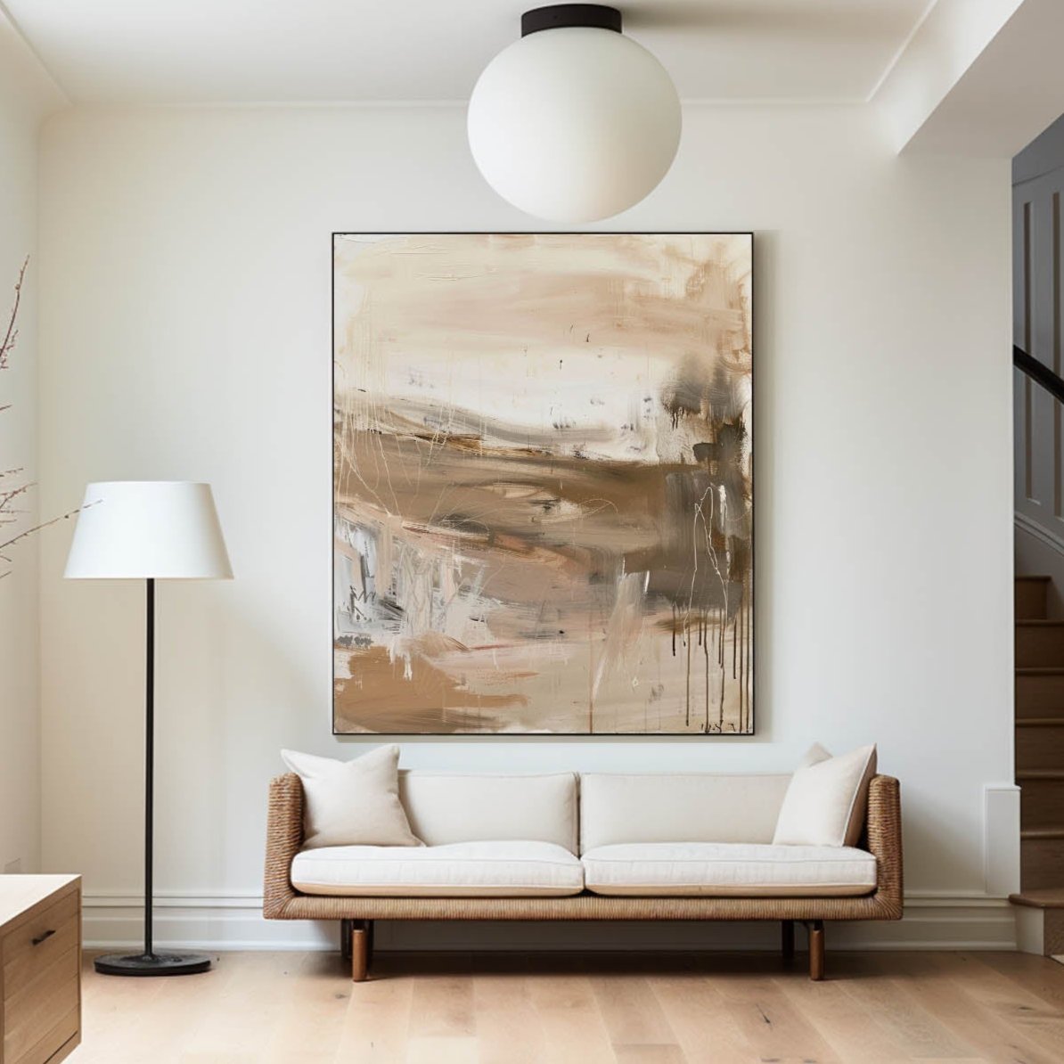 Neutral Beige Brown Vertical Abstract Art