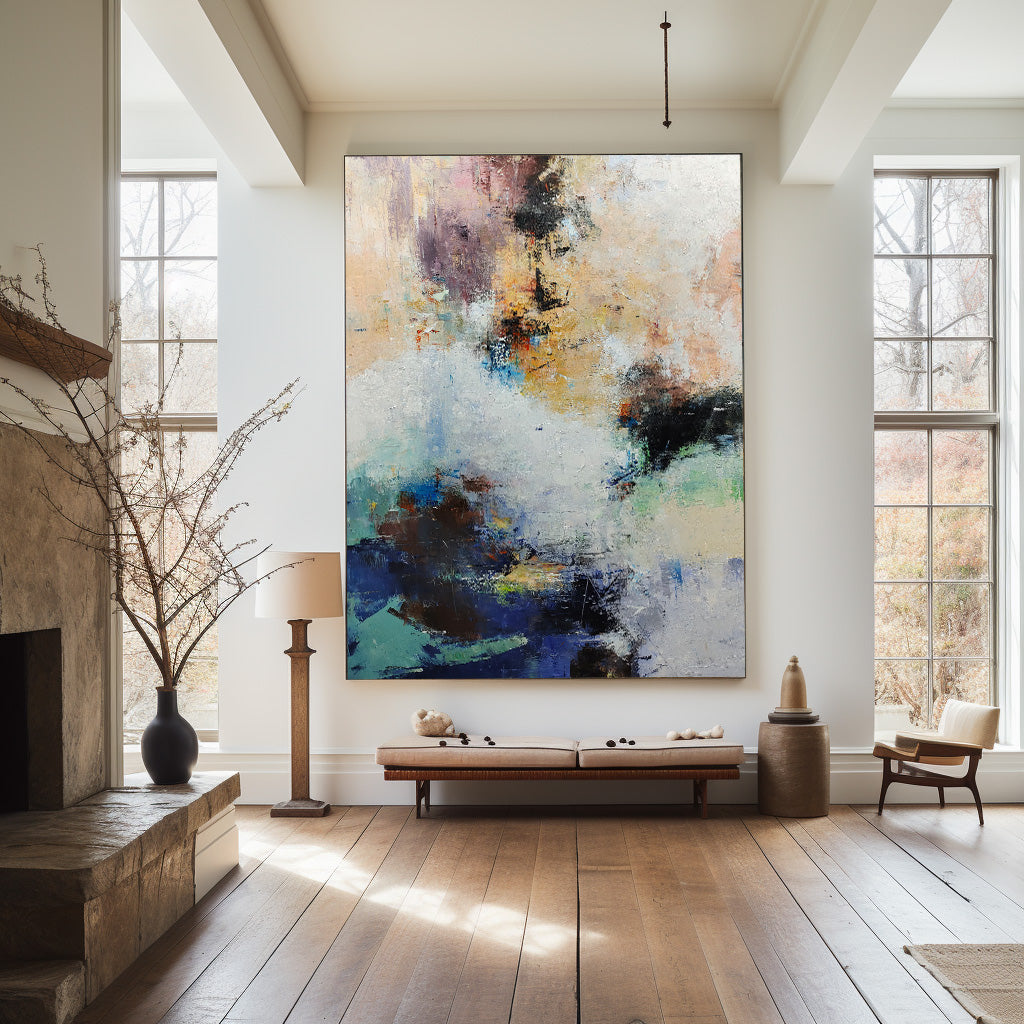 Abstract Blue Black Mixed Media Textured Wall Art