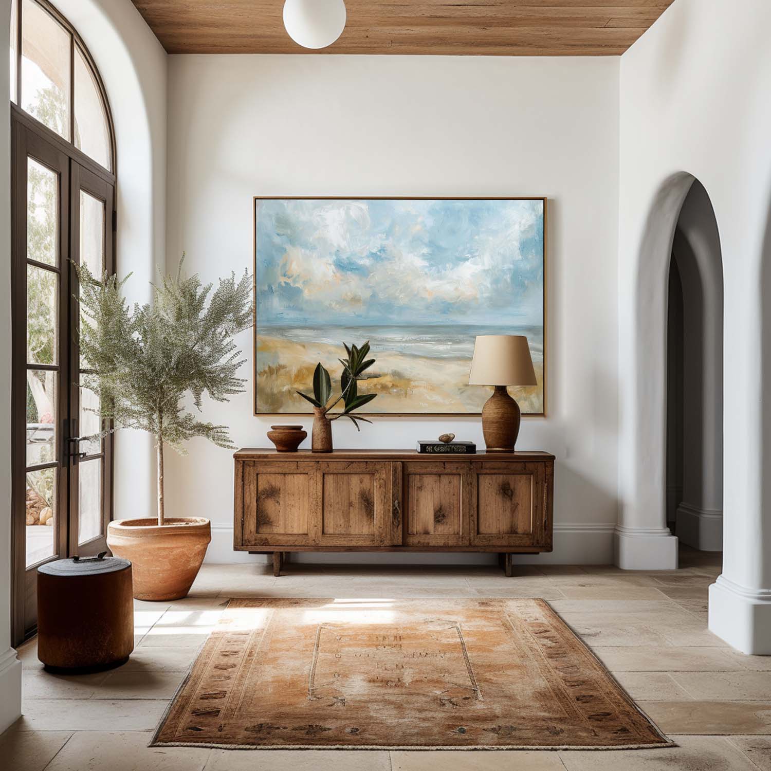 Serene Blue Beige Coastal Painting