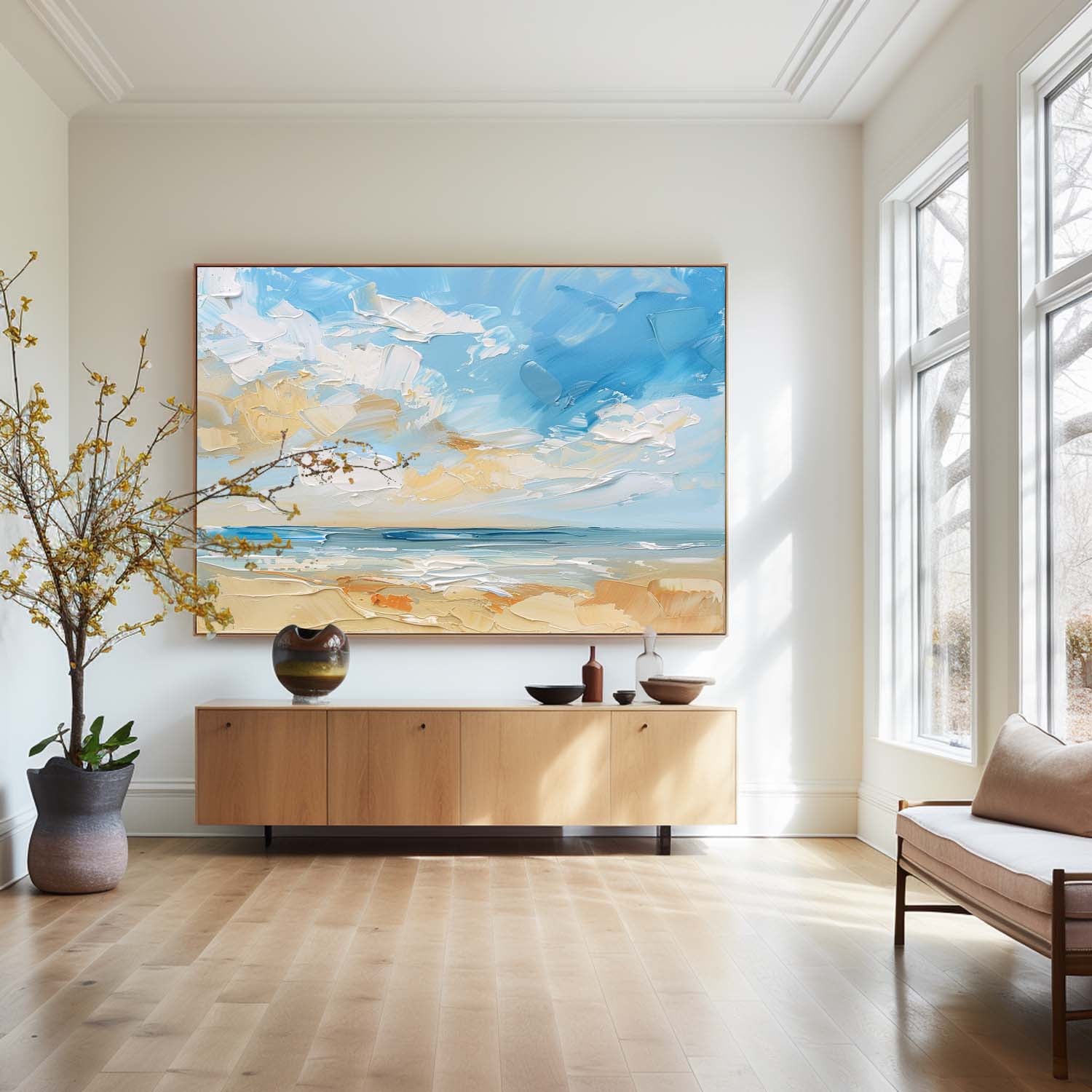 Blue Beach Seascape Textured Painting
