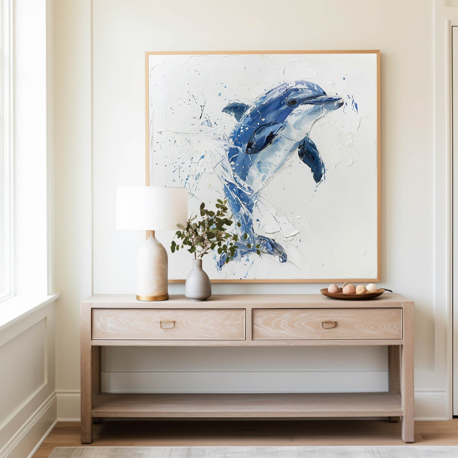 Blue Dolphin Splash Figurative Art